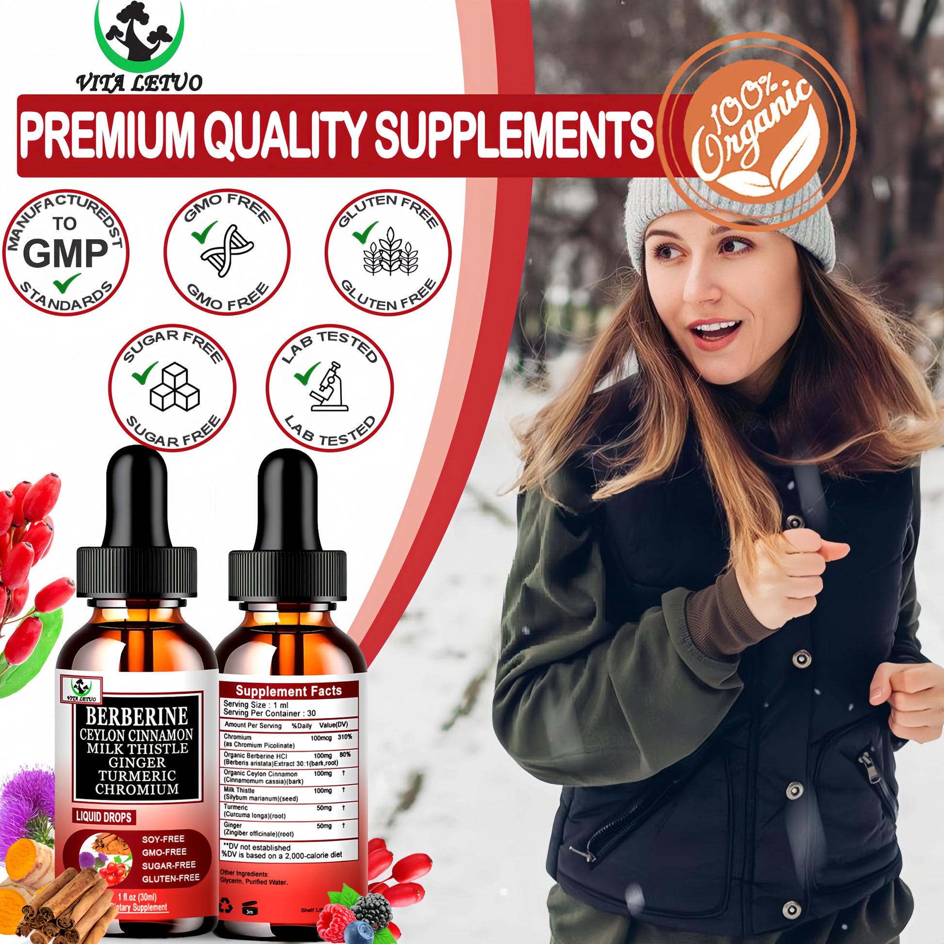 Berberine Drops, High Absorption 6-in-1 Liquid Berberine Supplement with Ceylon Cinnamon Milk Thistle Turmeric, Premium Berberine HCl for Immune Function Metabolic & Digestive Support, 30 Servings Vita letuo buy supplements canada