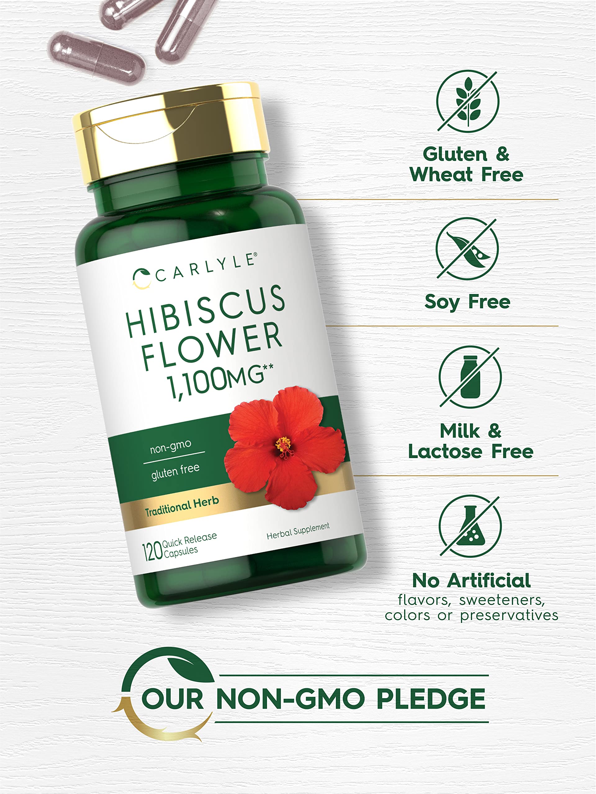 Hibiscus Flower Extract 1100 mg | 120 Capsules | Non-GMO, Gluten Free Supplement Carlyle buy supplements canada