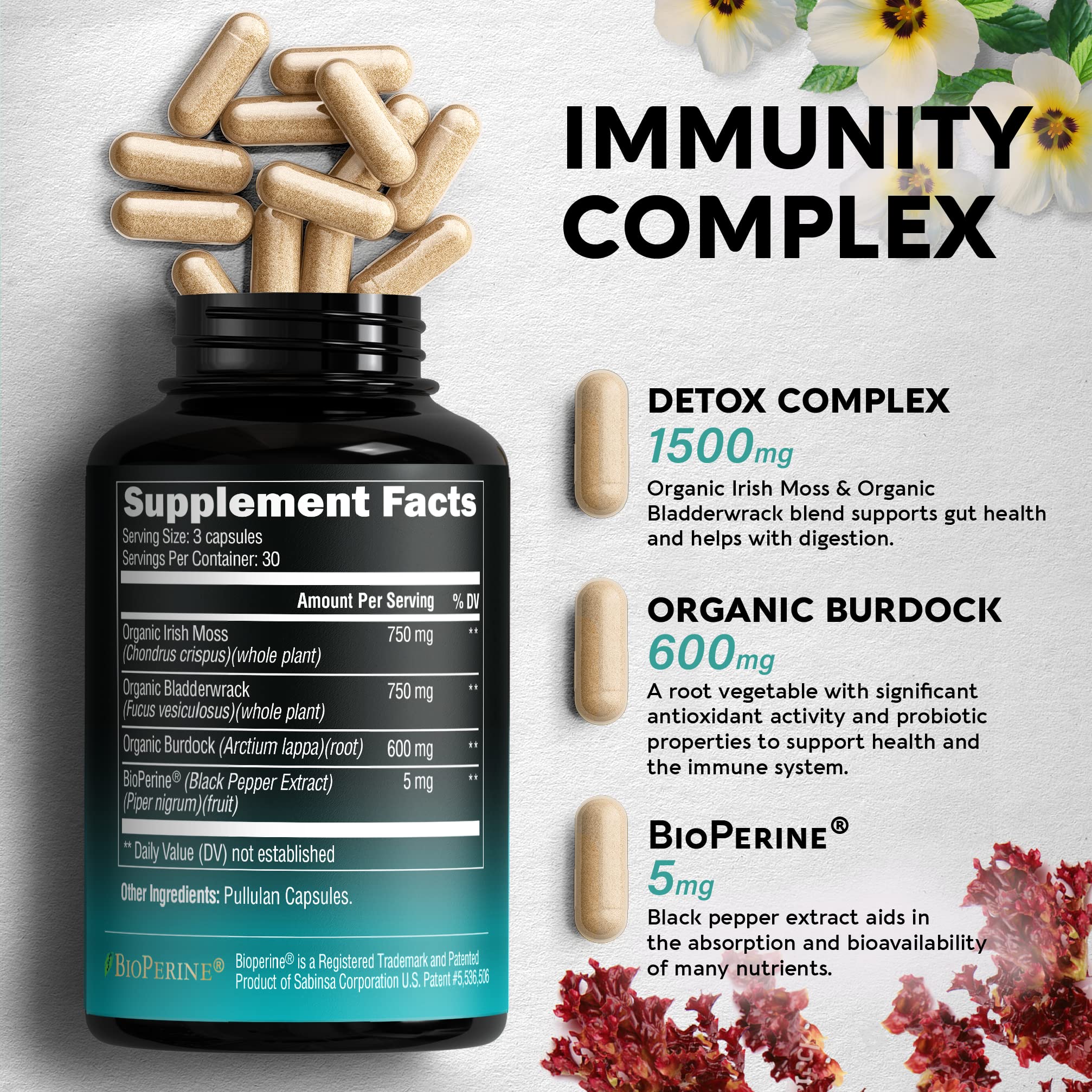 Irish Sea Moss Capsules - Made with Organic Sea Moss, Bladderwrack & Burdock Root - Made in USA - Advanced Superfood - Natural Multi Supplements Blend - Immunity & Energy Support - 90 Vegan Capsules NUTRAHARMONY buy supplements canada