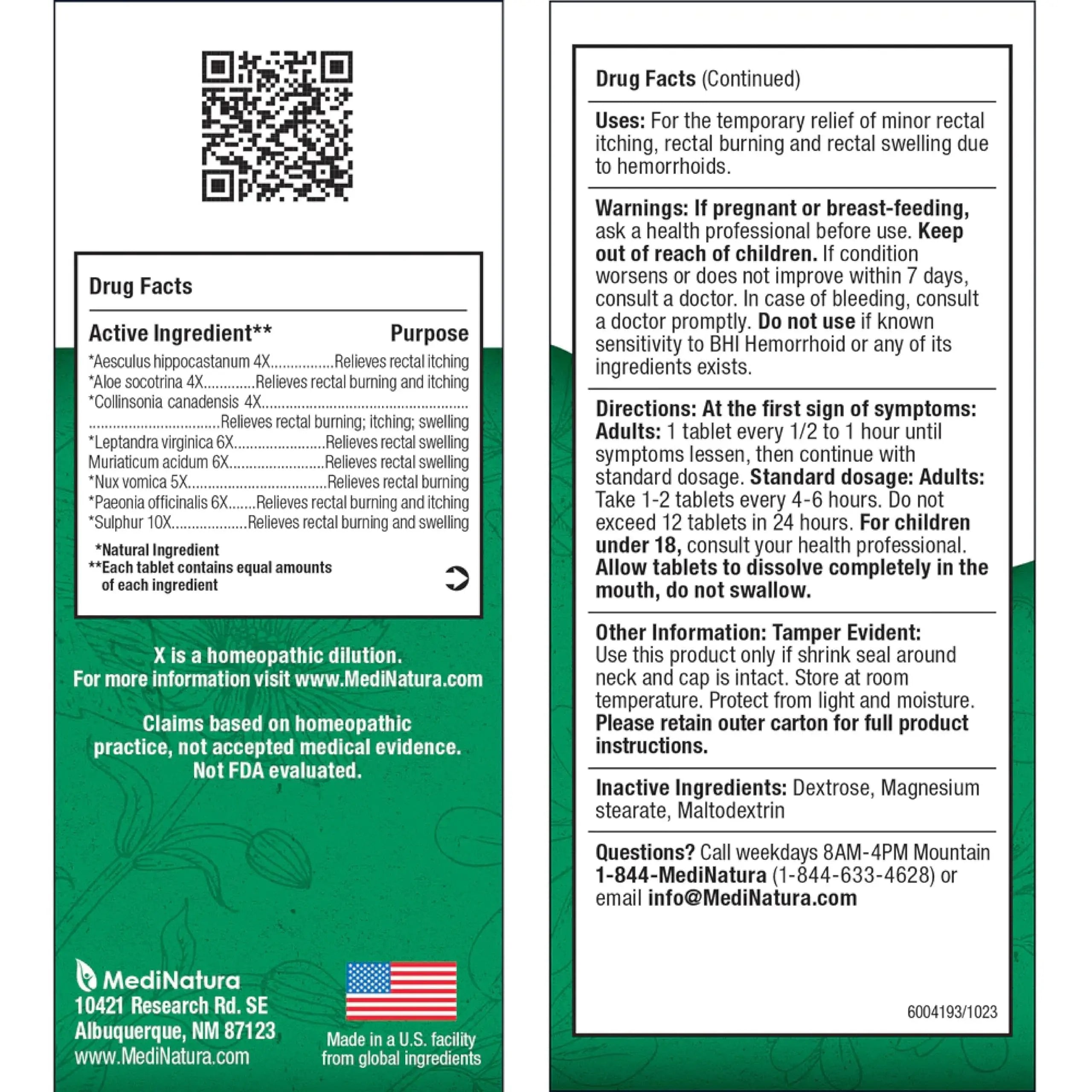 MediNatura BHI Hemorrhoid Relief - Natural Hemorrhoid Treatment for Relieving Rectal Itching - Daily Support - Chewable & Easy-to-Use Tablets - Plant-Based - 100 Count MediNatura buy supplements canada