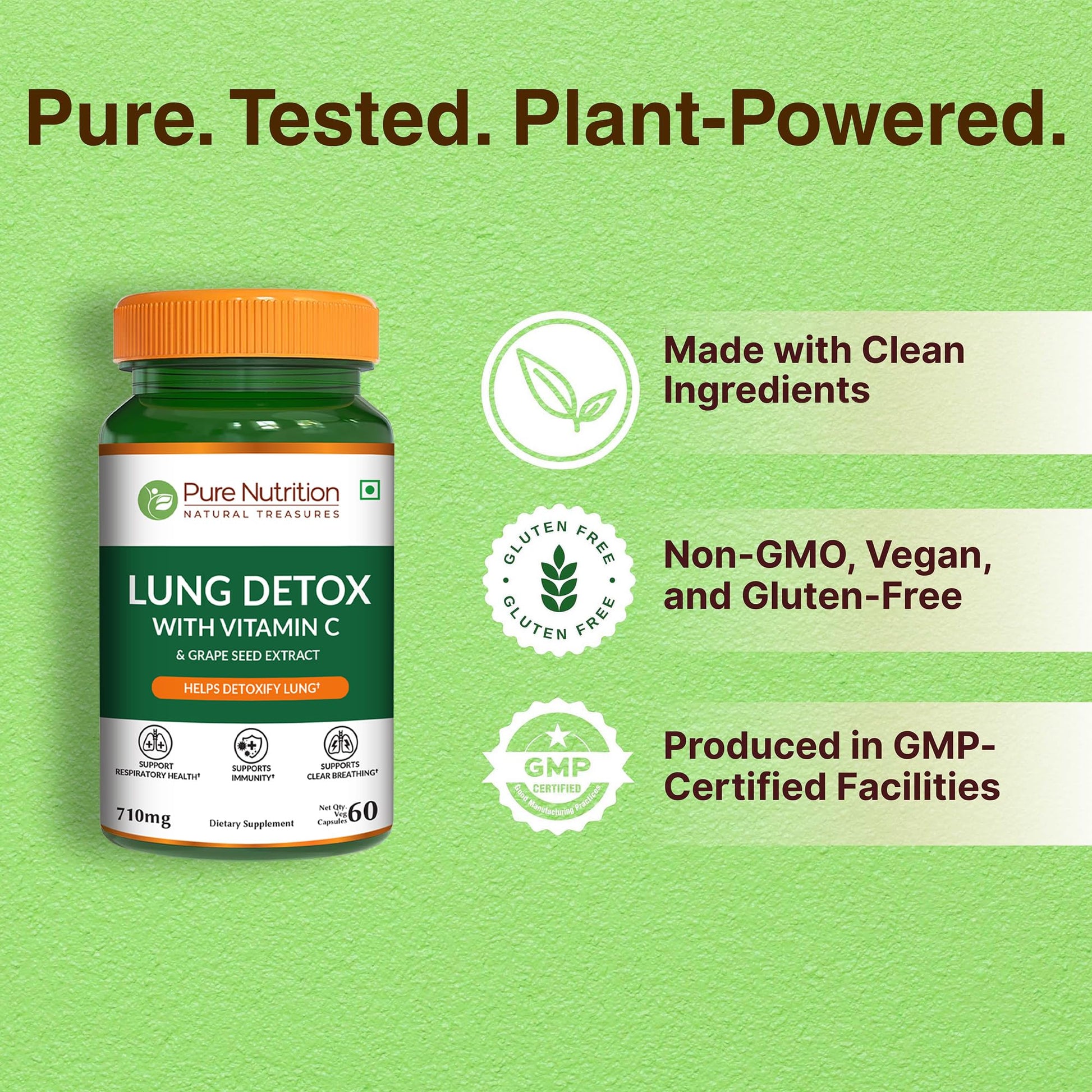 Pure Nutrition Lung Health Supplement | 60 Caps | Herbal Lung Support Formula with Quercetin, Vitamin C, Nettle, Vasaka Leaf, Lotus, Licorice & Ginger. PURE NUTRITION NATURAL TREASURES buy supplements canada