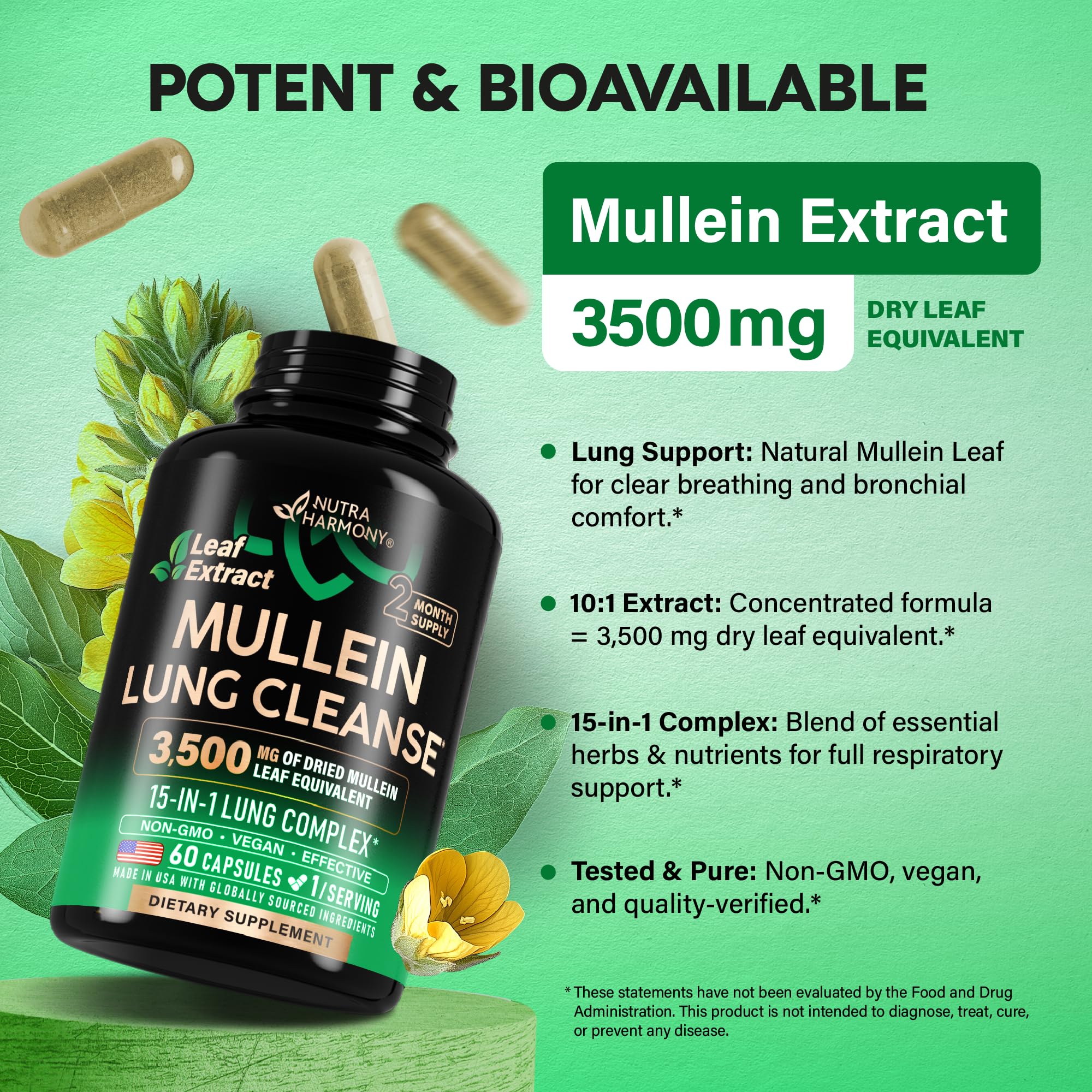 Mullein Lung Detox - Mullein Leaf Extract - Marshmallow Root | Echinacea | Oregano | Quercetin | NAC - 15-in-1 Lung Support & Cleanse for Smokers Supplement NUTRAHARMONY buy supplements canada