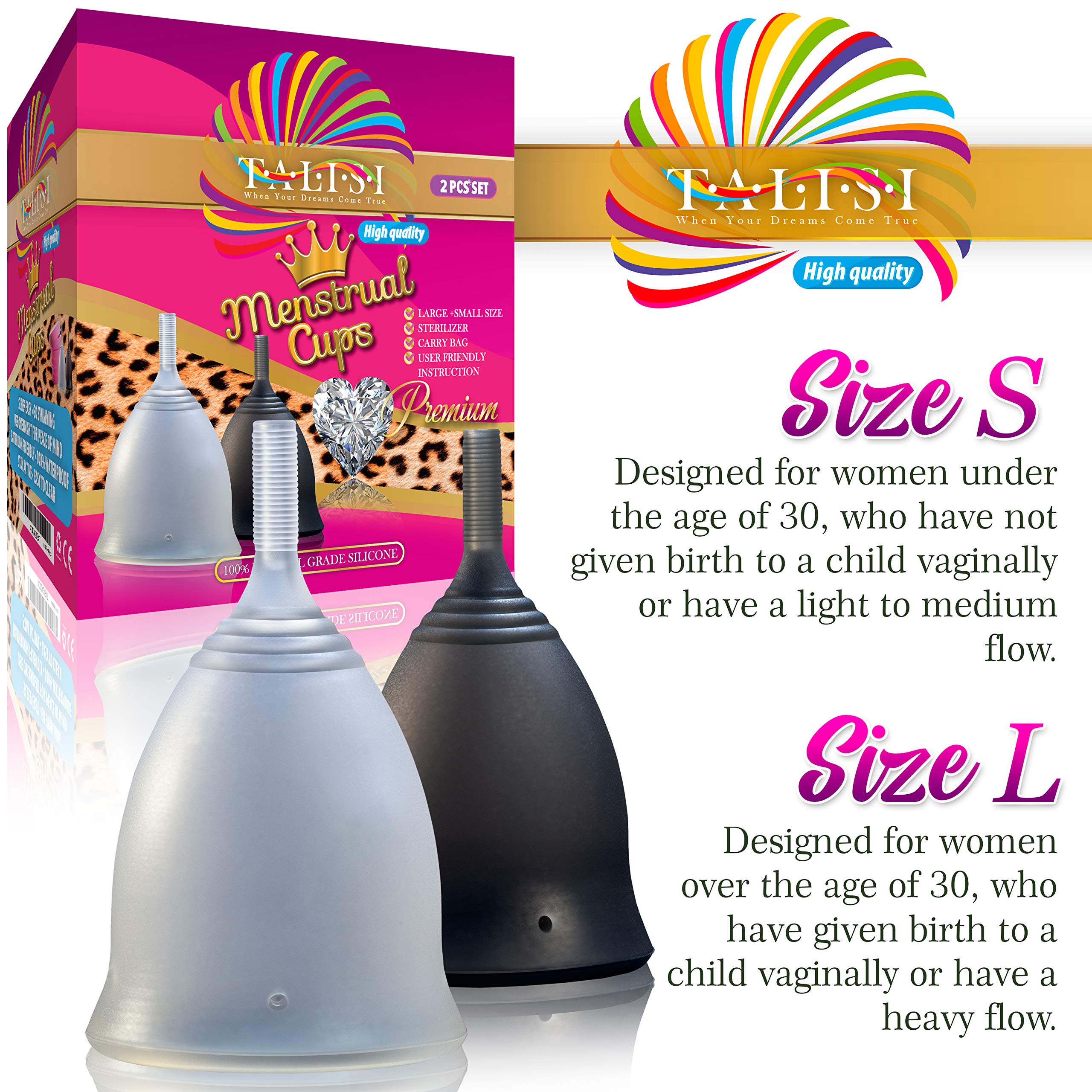 Talisi Soft Menstrual Cups Set of 2 - Reusable Period Cup for Women with Collapsible Case Holder Sterilizer TALISI WHEN YOUR DREAMS COME TRUE buy supplements canada