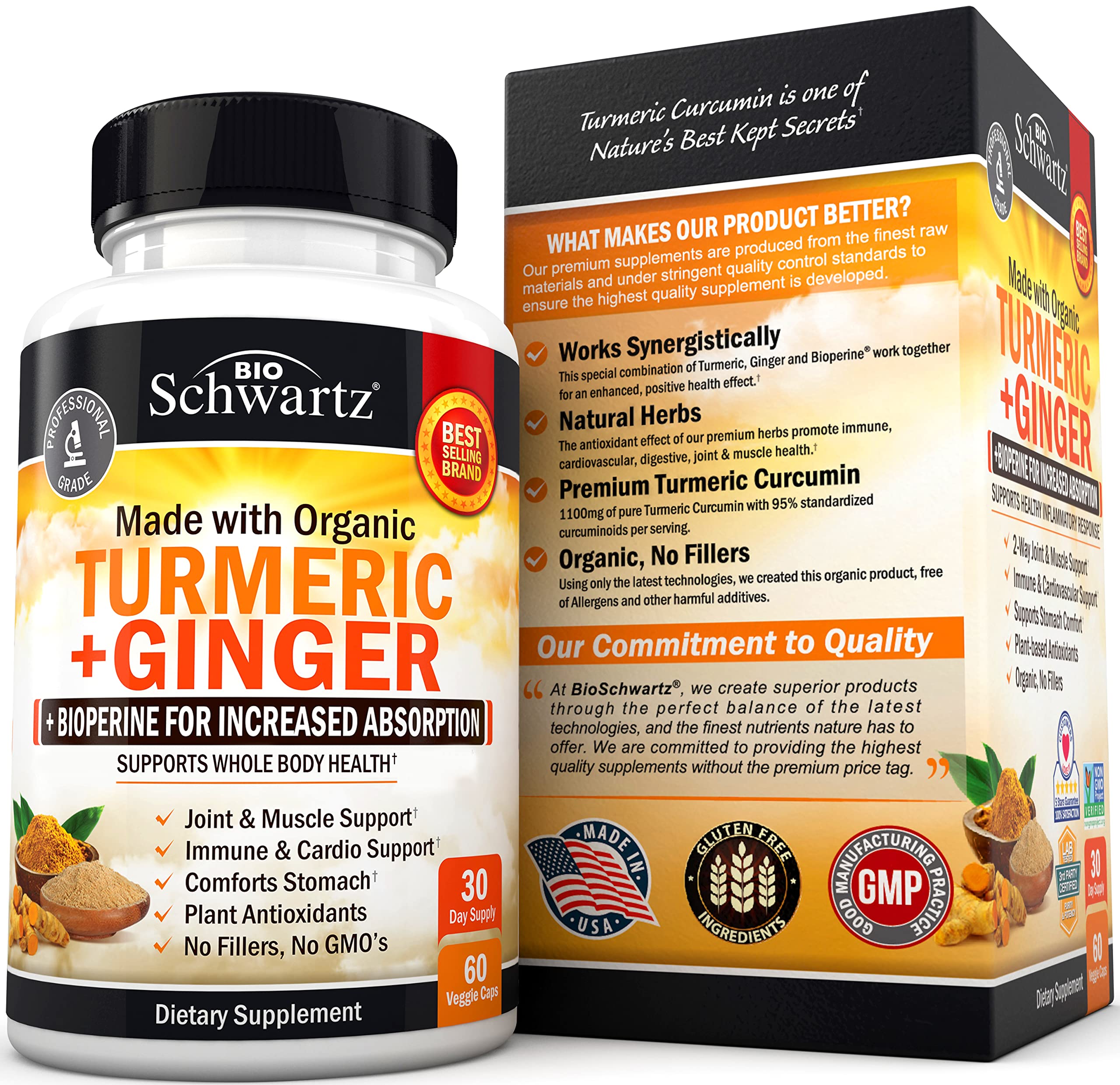 Organic Turmeric Curcumin and Ginger - 95% Standardized Curcuminoids with BioPerine BioSchwartz buy supplements canada