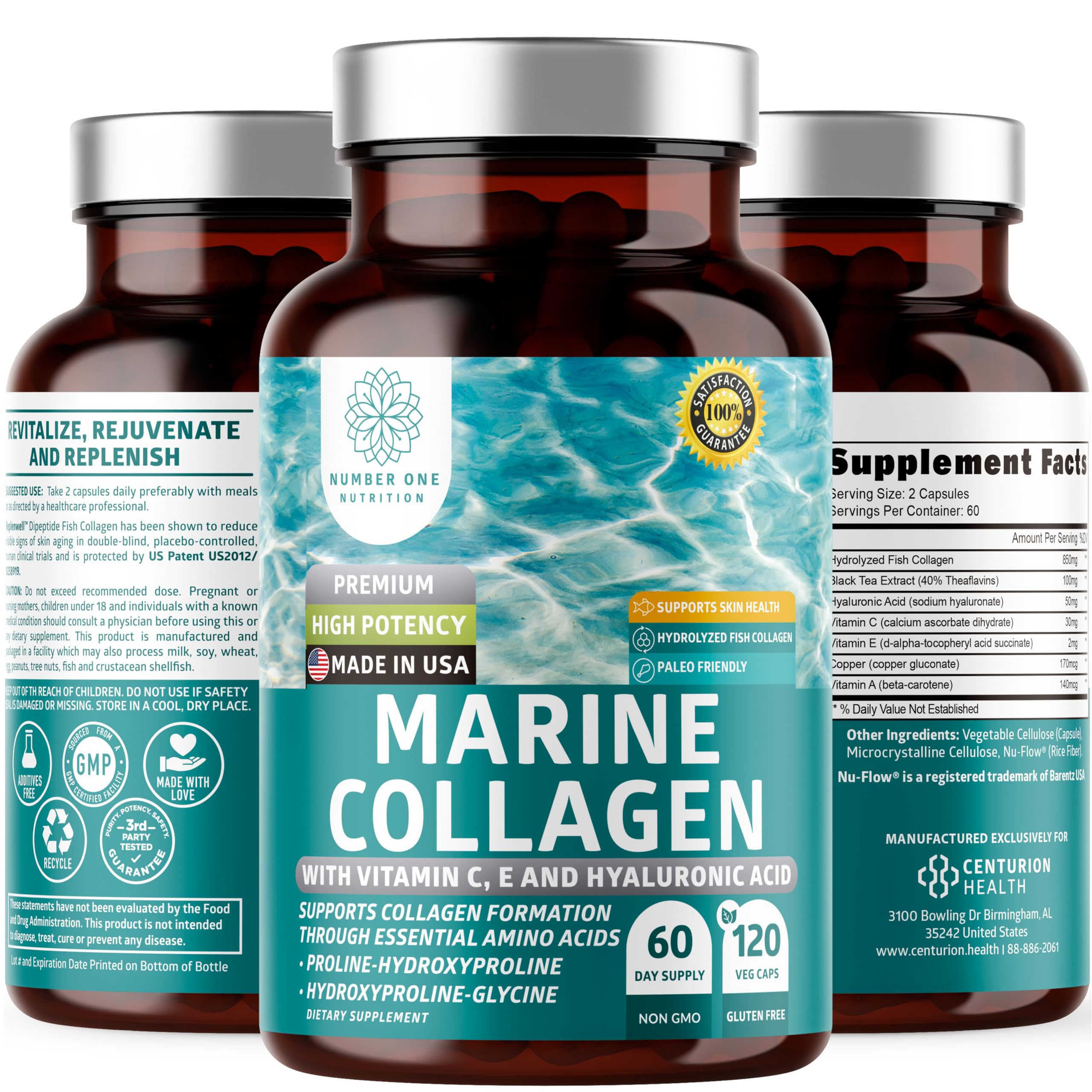 Hydrolyzed Marine Collagen with Hyaluronic Acid, Vitamin C, Theaflavin and Copper, Collagen Supplement for Women and Men for Radiant Skin, Hair & Nails, Number One Nutrition buy supplements canada