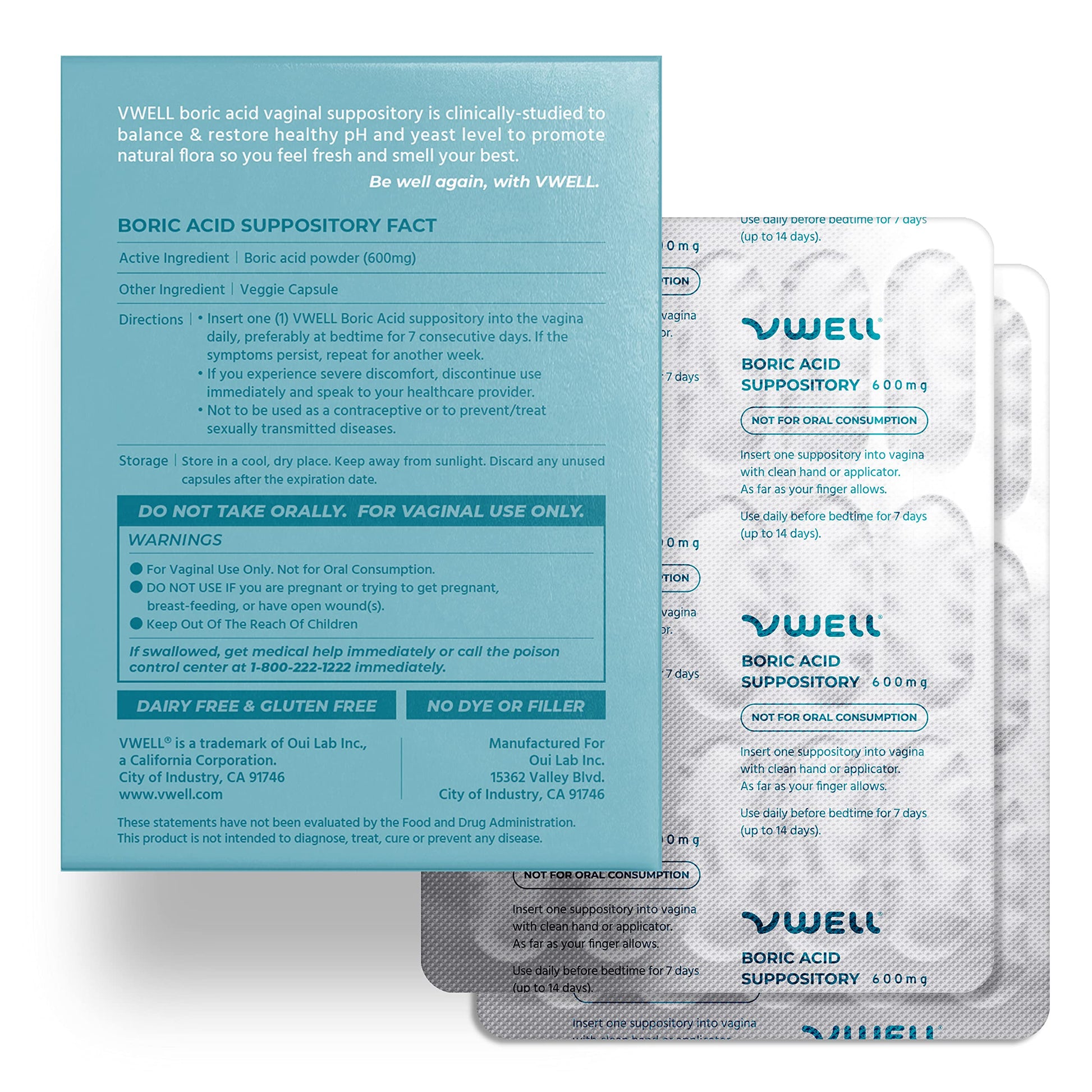 VWELL Boric Acid Vaginal Suppositories - Homeopathic Solution Maintains and Balances Healthy Vaginal pH & Microbiome Intimacy - Doctors Recommended (One Size, 30, Count) VWELL buy supplements canada