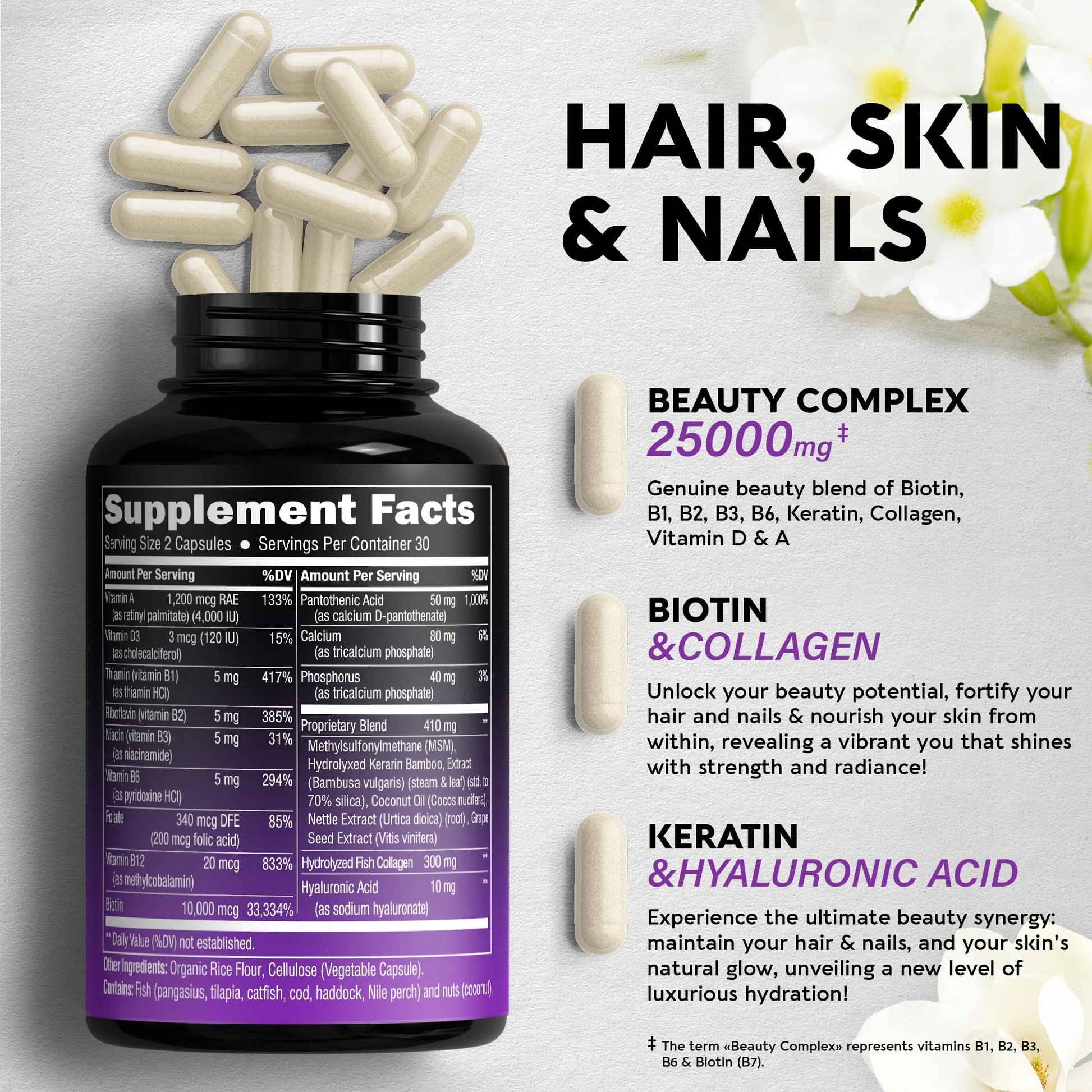 Biotin | Collagen | Keratin | Hyaluronic Acid - Hair Growth Support Pills, 25000 mcg NUTRAHARMONY buy supplements canada