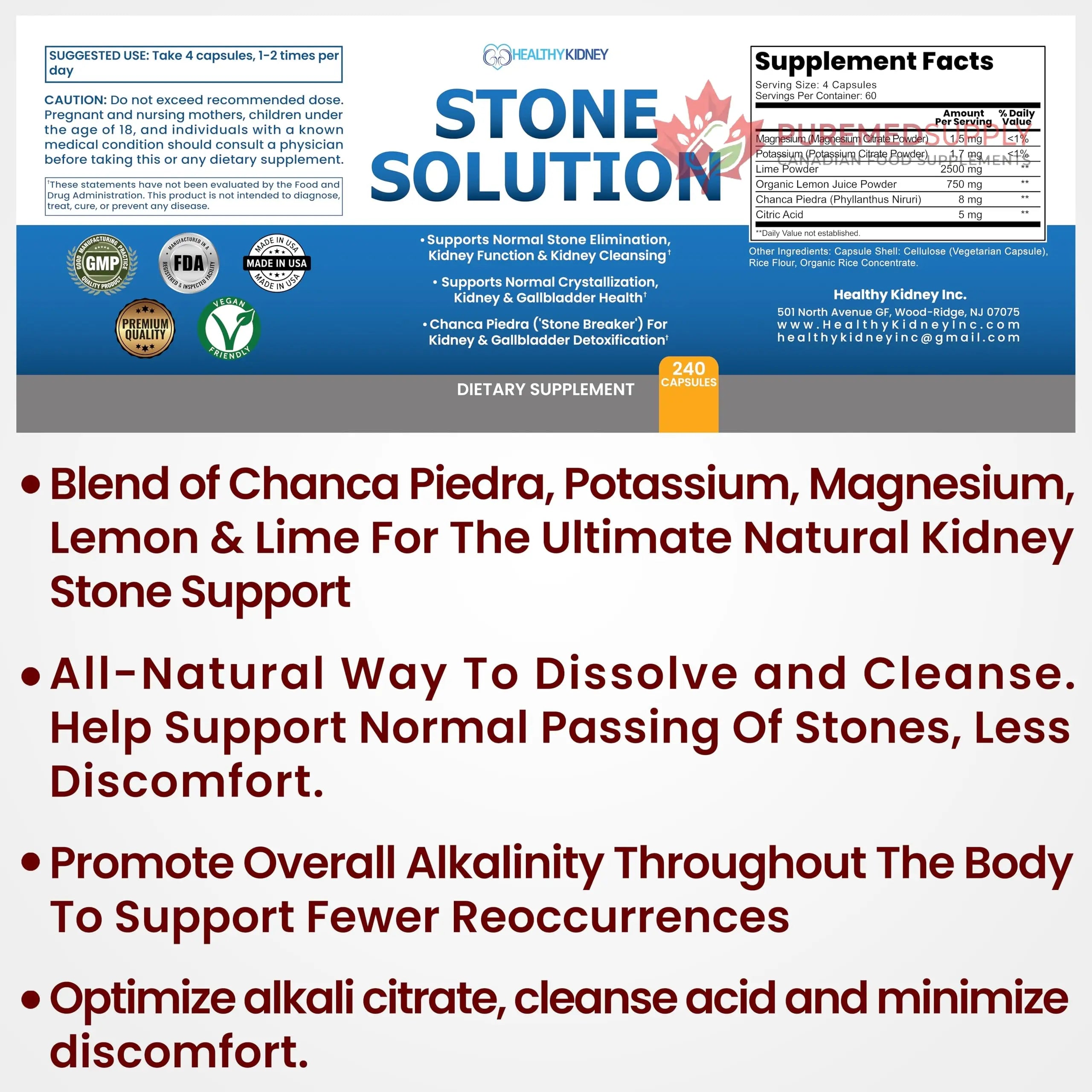 Stone Solution Capsules- Natural Dissolver, Kidney Stone Support & Kidney Cleanser Chanca Piedra Stone Breaker Gallbladder Cleanse, Flush & Stop Recurrence, Stone Relief 60 Servings Kidney Restore buy supplements canada