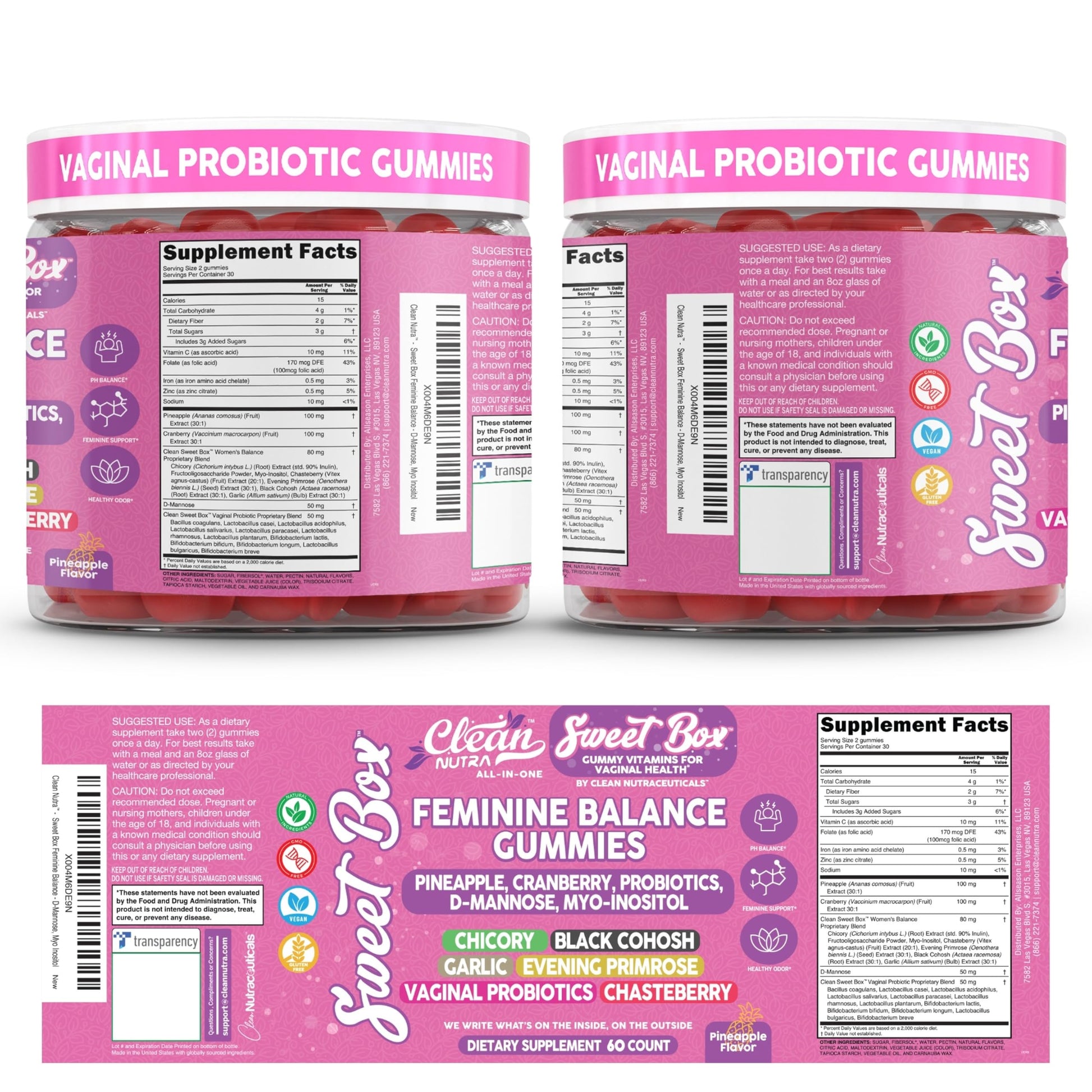 Clean Nutra Feminine Balance Gummies for Women Pineapple VaginalProbiotics pH Balance Cranberry D Mannose Supplement Inositol Black Cohosh Evening Primrose Garlic Vitex GLA Prebiotics Folate 60ct Clean Nutraceuticals buy supplements canada