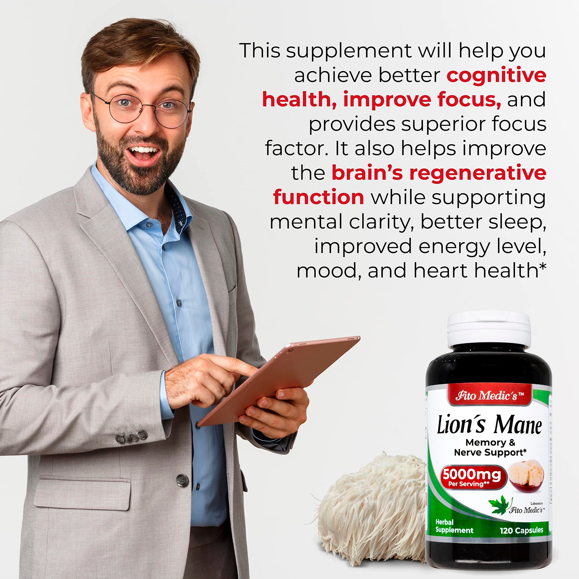 Lab | Lions Mane | 5000 mg per Serving | 120 Capsules | lions mane supplement | lions mane FITO MEDIC'S buy supplements canada