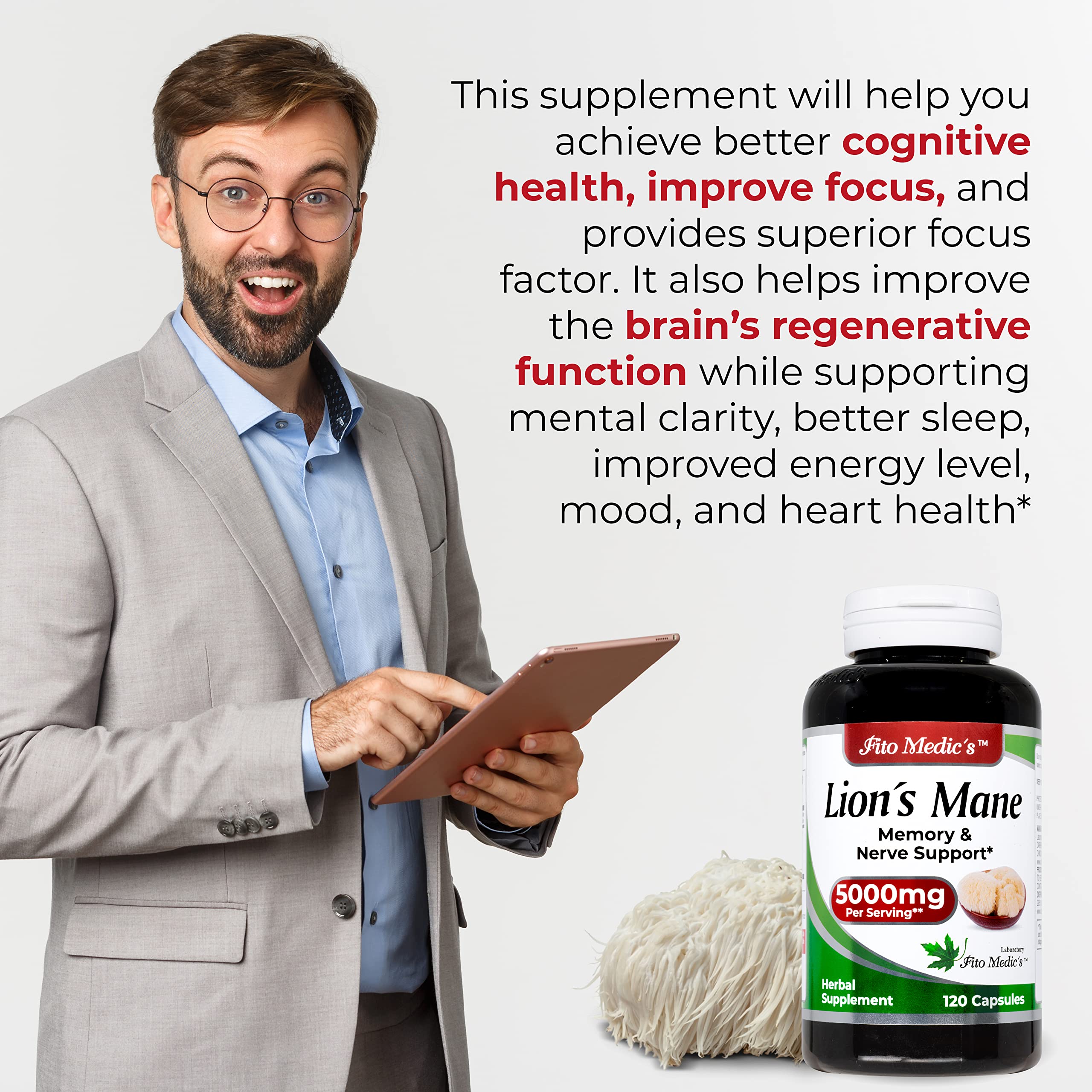 Lab | Lions Mane | 5000 mg per Serving | 120 Capsules | lions mane supplement | lions mane FITO MEDIC'S buy supplements canada
