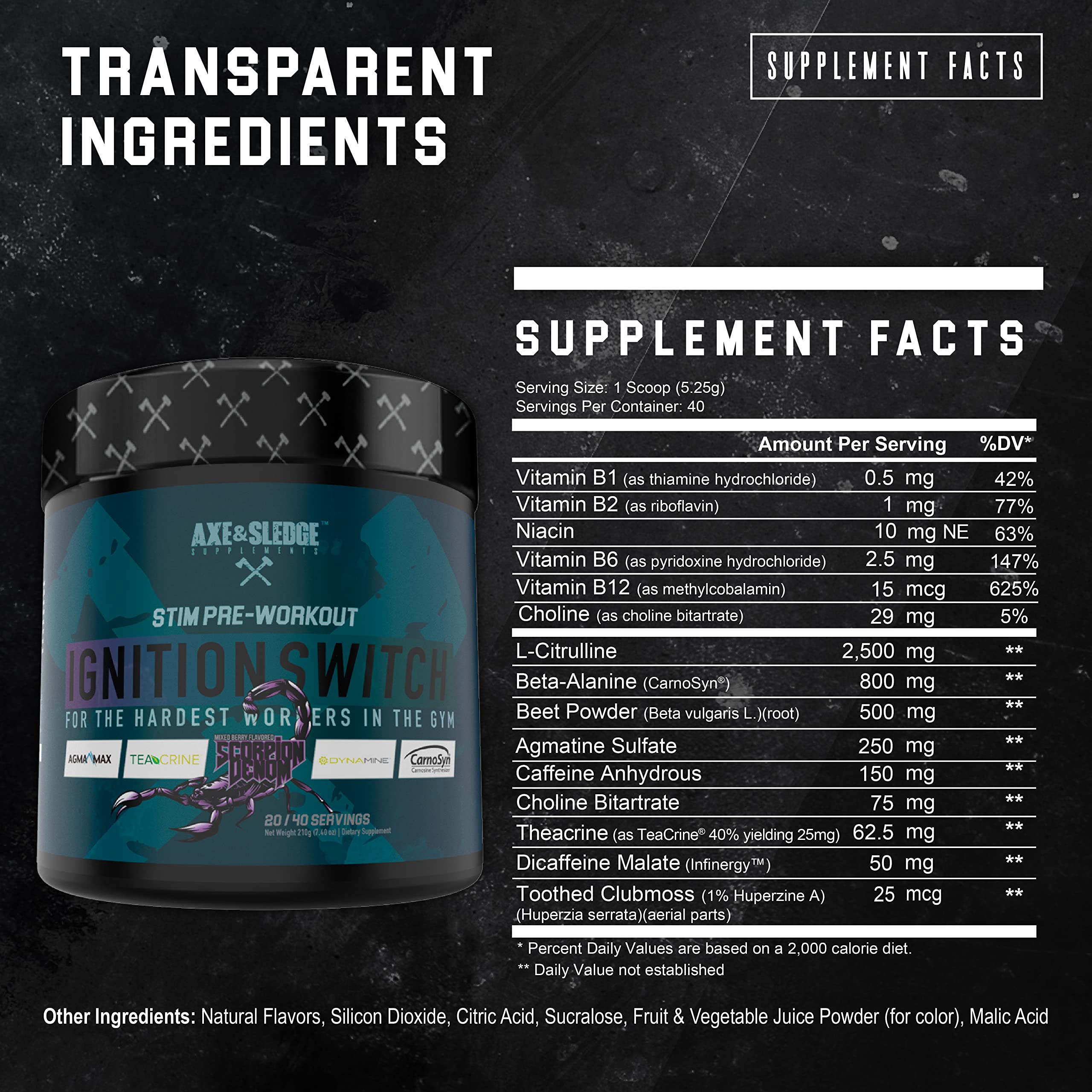 Ignition Switch Pre-Workout with CarnoSyn, TeaCrine, Infinergy, and AgmaMax, Long Lasting Axe & Sledge buy supplements canada