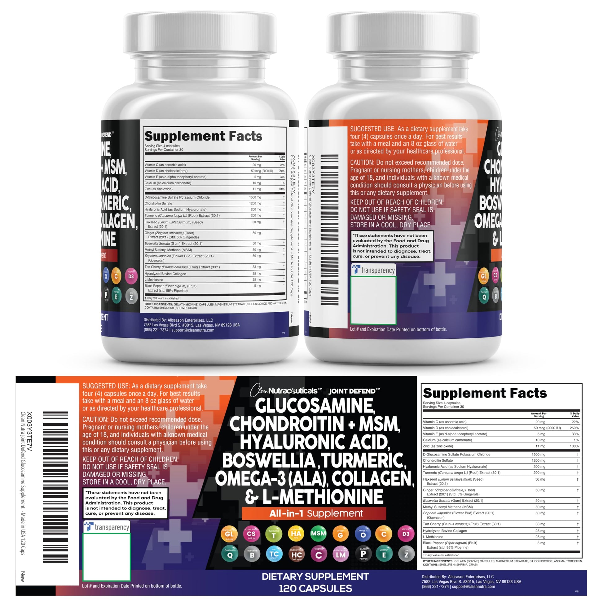 Clean Nutraceuticals Glucosamine 1500mg Chondroitin 1200mg MSM with Turmeric Curcumin, Collagen, Hyaluronic Acid, Omega 3 – Joint Health Supplement for Men & Women Clean Nutraceuticals buy supplements canada