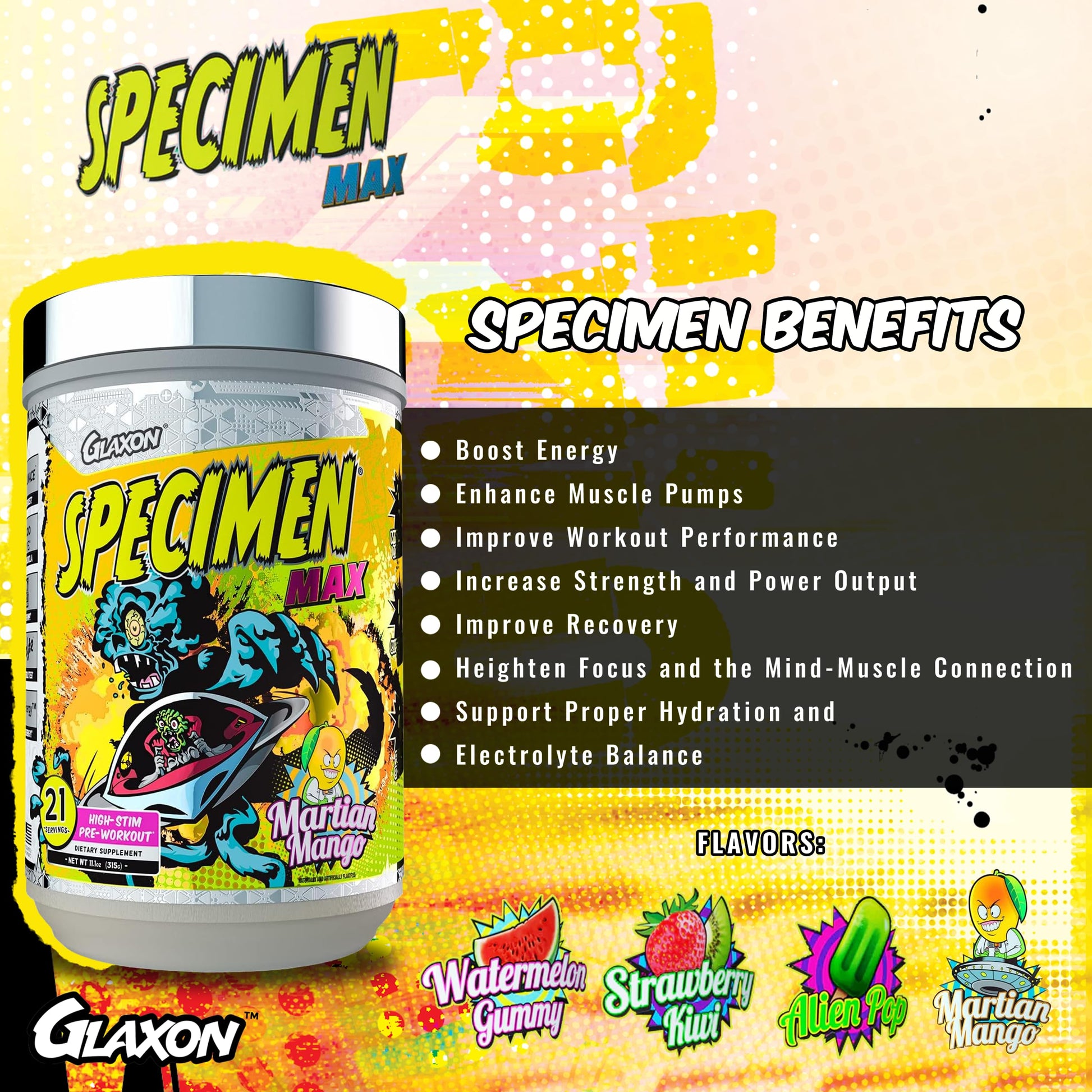 Glaxon Specimen Max High Stim Pre-Workout | 400mg Caffeine + 3200mg Beta Alanine Glaxon buy supplements canada