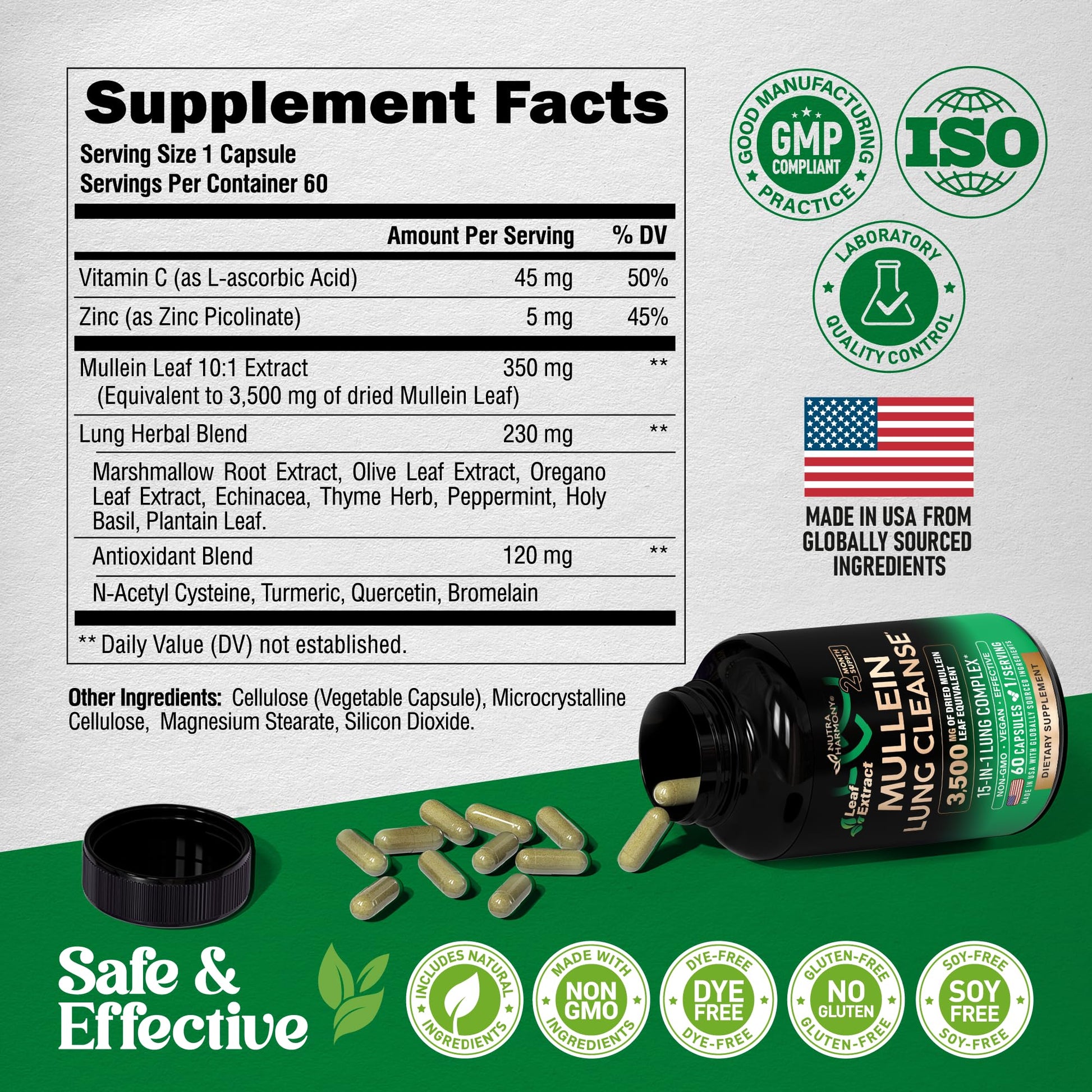 Mullein Lung Detox - Mullein Leaf Extract - Marshmallow Root | Echinacea | Oregano | Quercetin | NAC - 15-in-1 Lung Support & Cleanse for Smokers Supplement NUTRAHARMONY buy supplements canada
