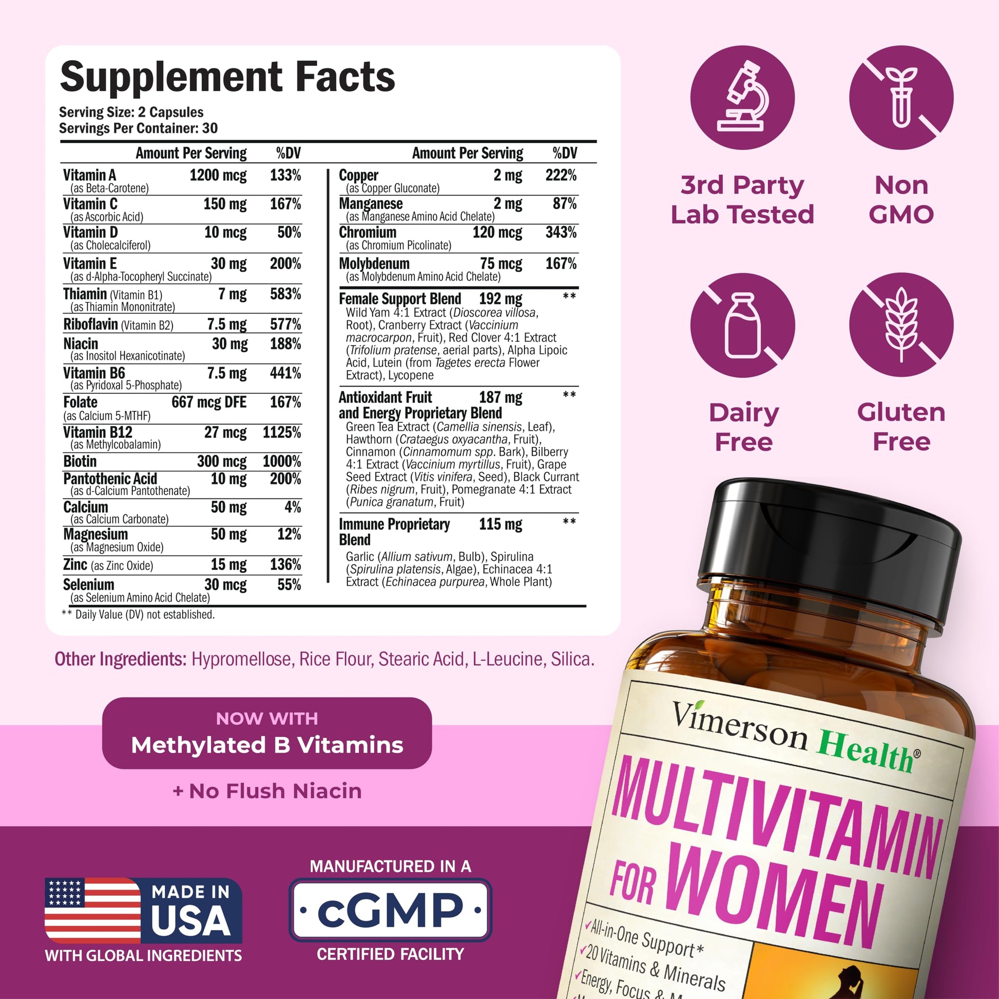 Multivitamin for Women – Methylated Womens Multivitamins & Multiminerals Capsules with Vitamin B12, A, D, C, Zinc, Magnesium Vimerson Health buy supplements canada