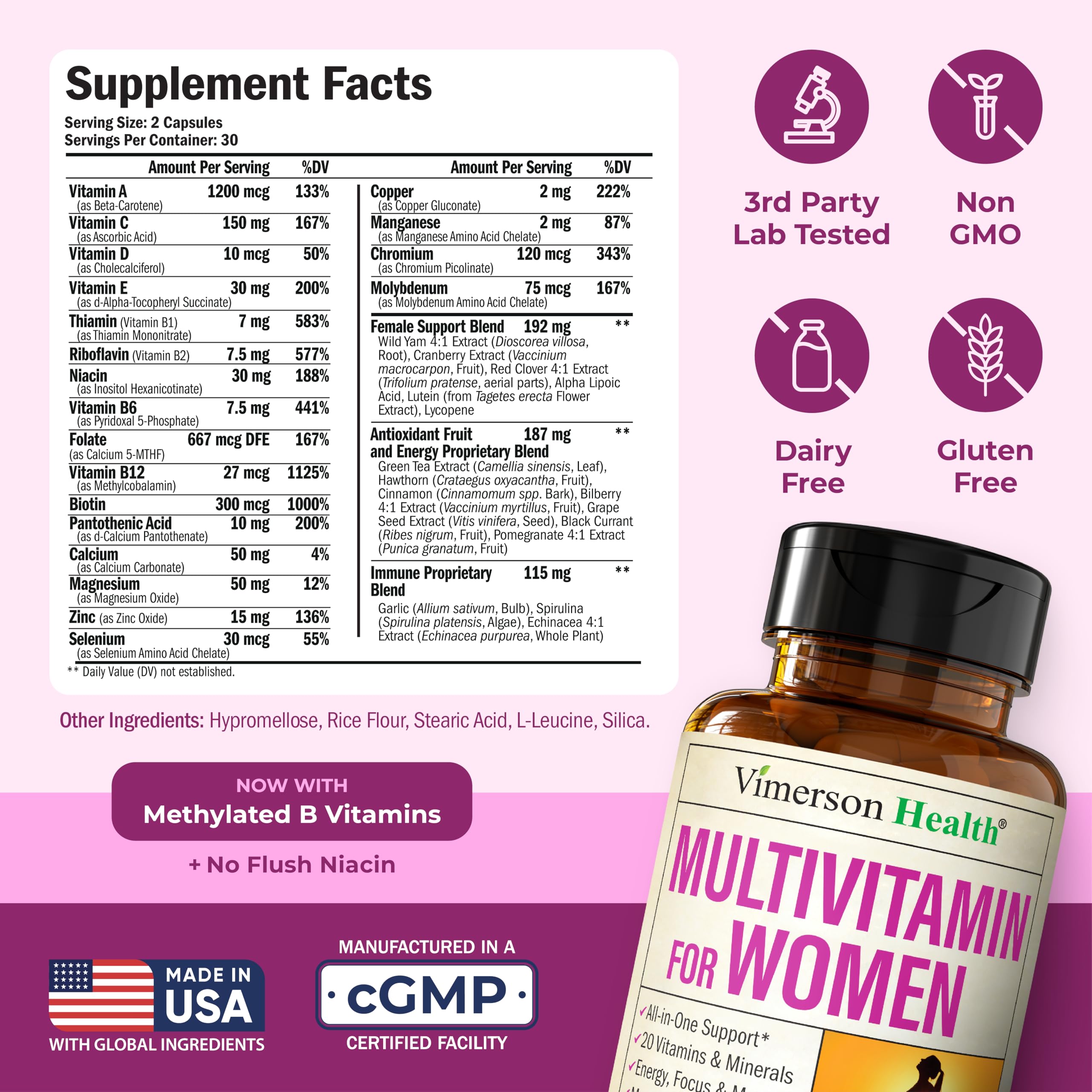 Multivitamin for Women – Methylated Womens Multivitamins & Multiminerals Capsules with Vitamin B12, A, D, C, Zinc, Magnesium Vimerson Health buy supplements canada