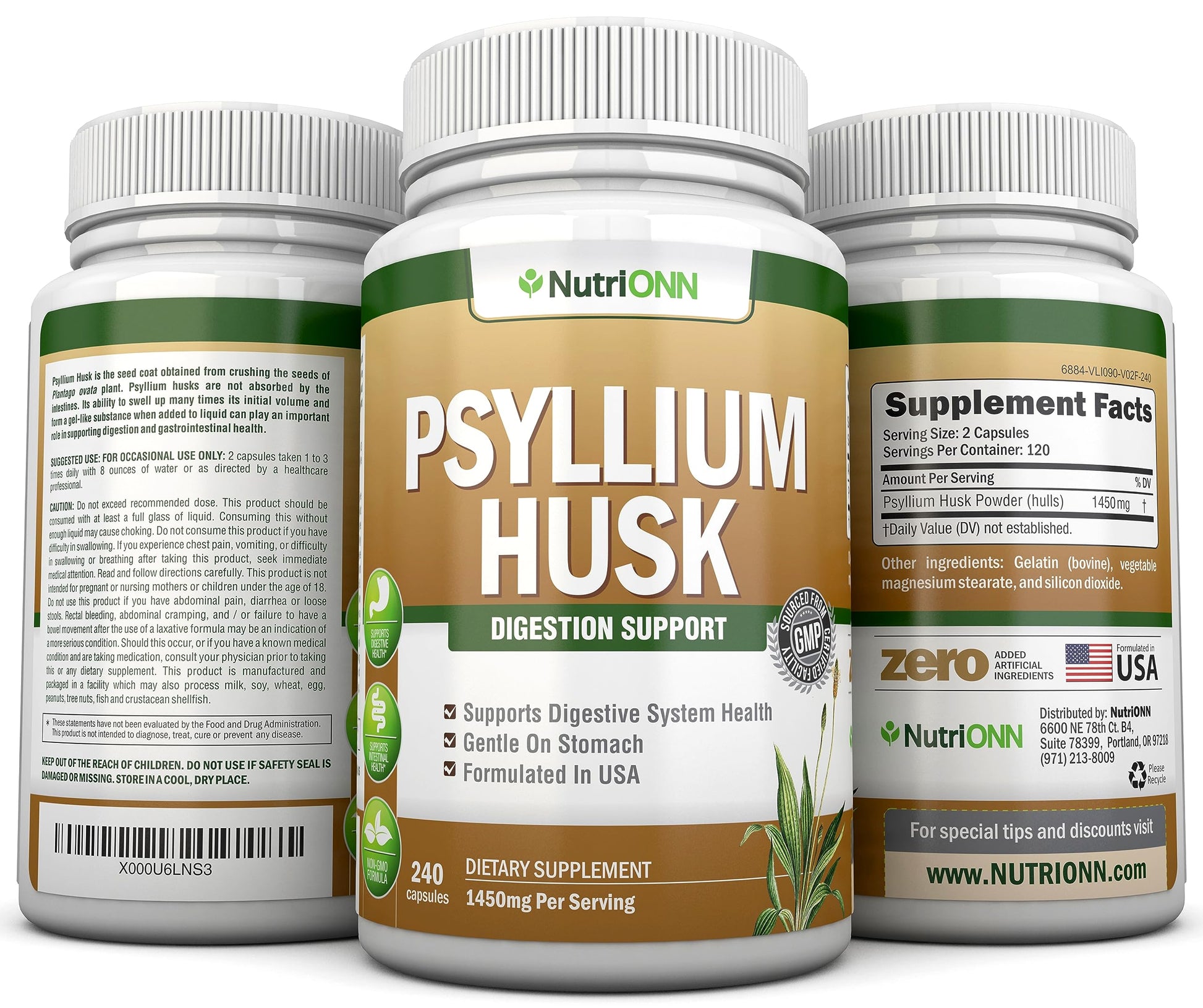 NutriONN PSYLLIUM Husk Capsules - 1450mg Per Serving - 240 Capsules - Double Strength NutriONN buy supplements canada
