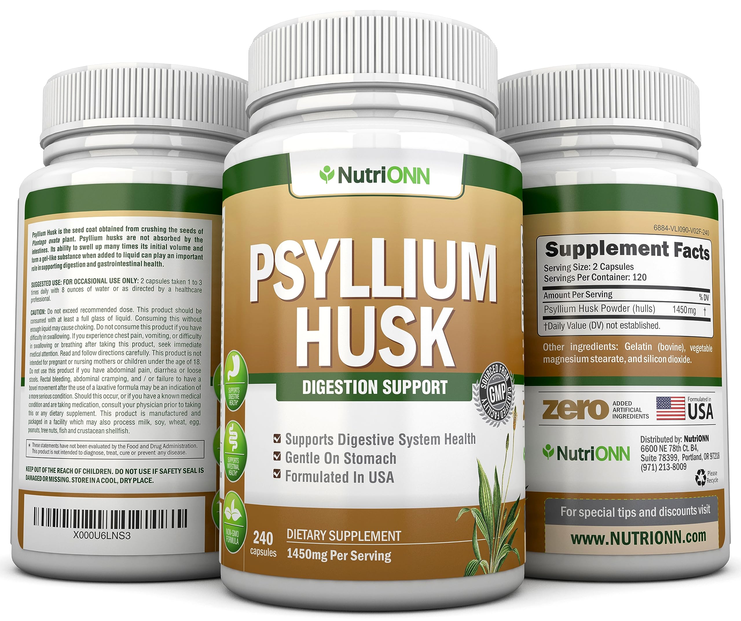 NutriONN PSYLLIUM Husk Capsules - 1450mg Per Serving - 240 Capsules - Double Strength NutriONN buy supplements canada