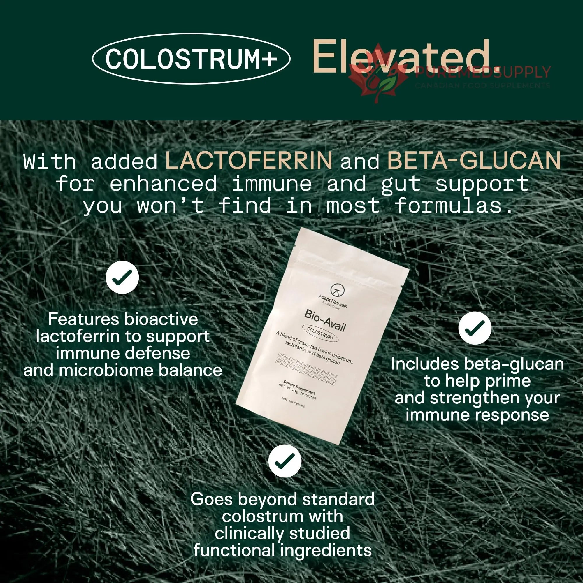 Adapt Naturals Colostrum Supplement with Lactoferrin & Beta-Glucan, Bio-Avail Grass Fed Bovine Colostrum Powder for Gut Health, Immune Support & Vitality | Non-GMO, 2500mg, Unflavored - 30 Days Supply ADAPT NATURALS BY CHRIS KRESSER buy supplements canada