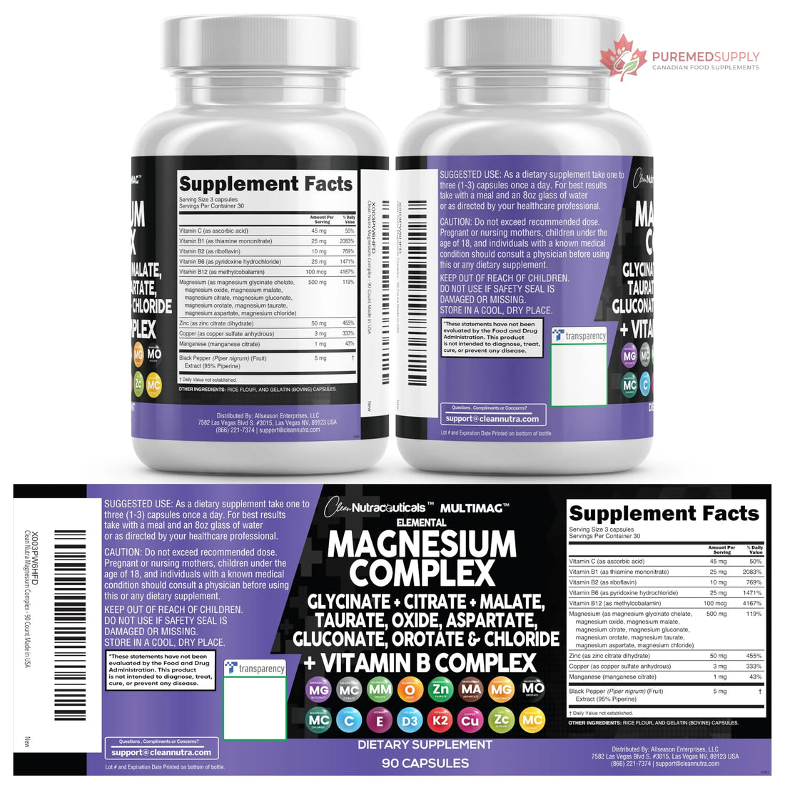 Clean Nutraceuticals Magnesium Complex with Magnesium Glycinate Citrate Malate Oxide Taurate Aspartate Orotate & Mag Chloride, Zinc Copper Manganese (90 Count (Pack of 2)) Clean Nutraceuticals buy supplements canada