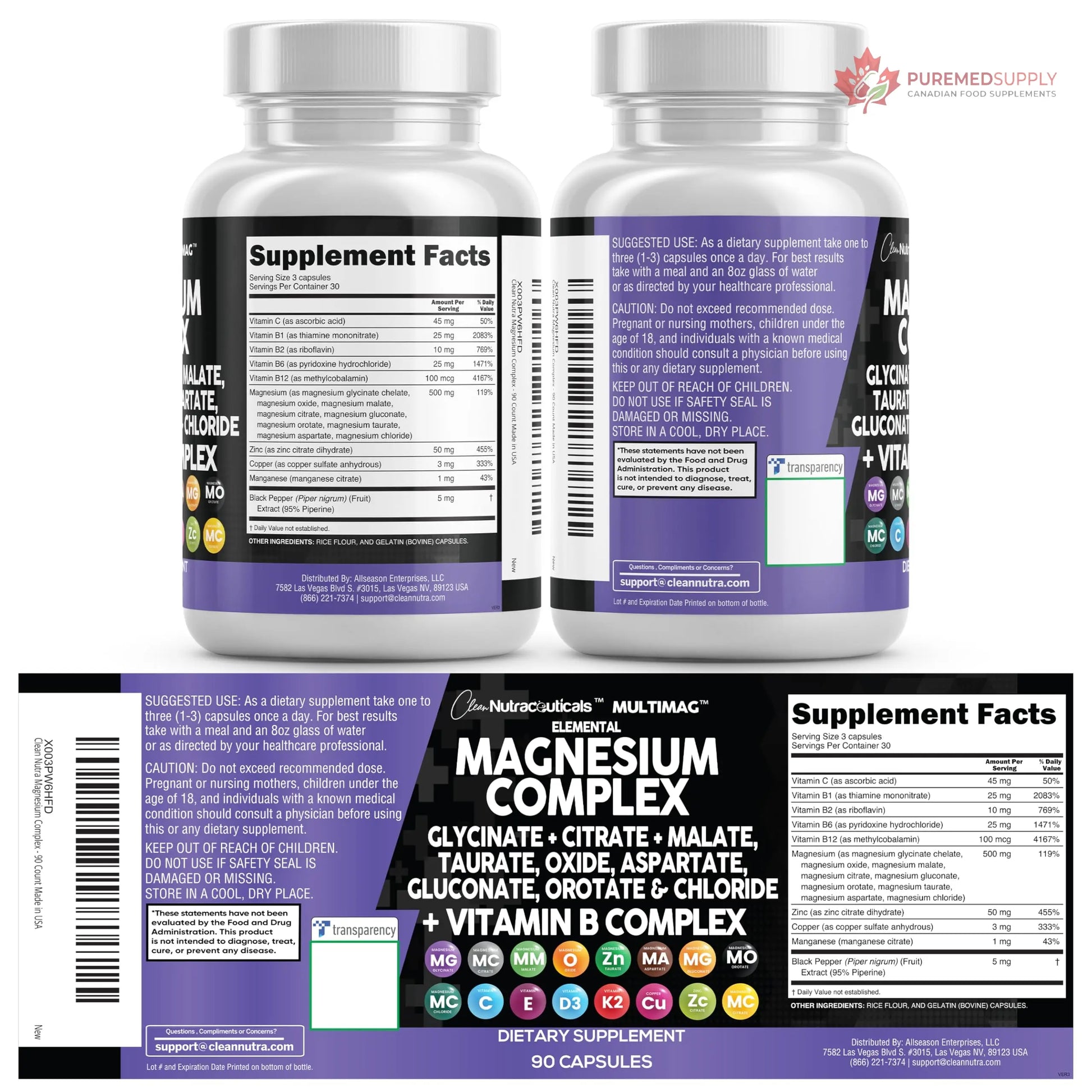 Clean Nutraceuticals Magnesium Complex with Magnesium Glycinate Citrate Malate Oxide Taurate Aspartate Orotate & Mag Chloride, Zinc Copper Manganese (90 Count (Pack of 2)) Clean Nutraceuticals buy supplements canada