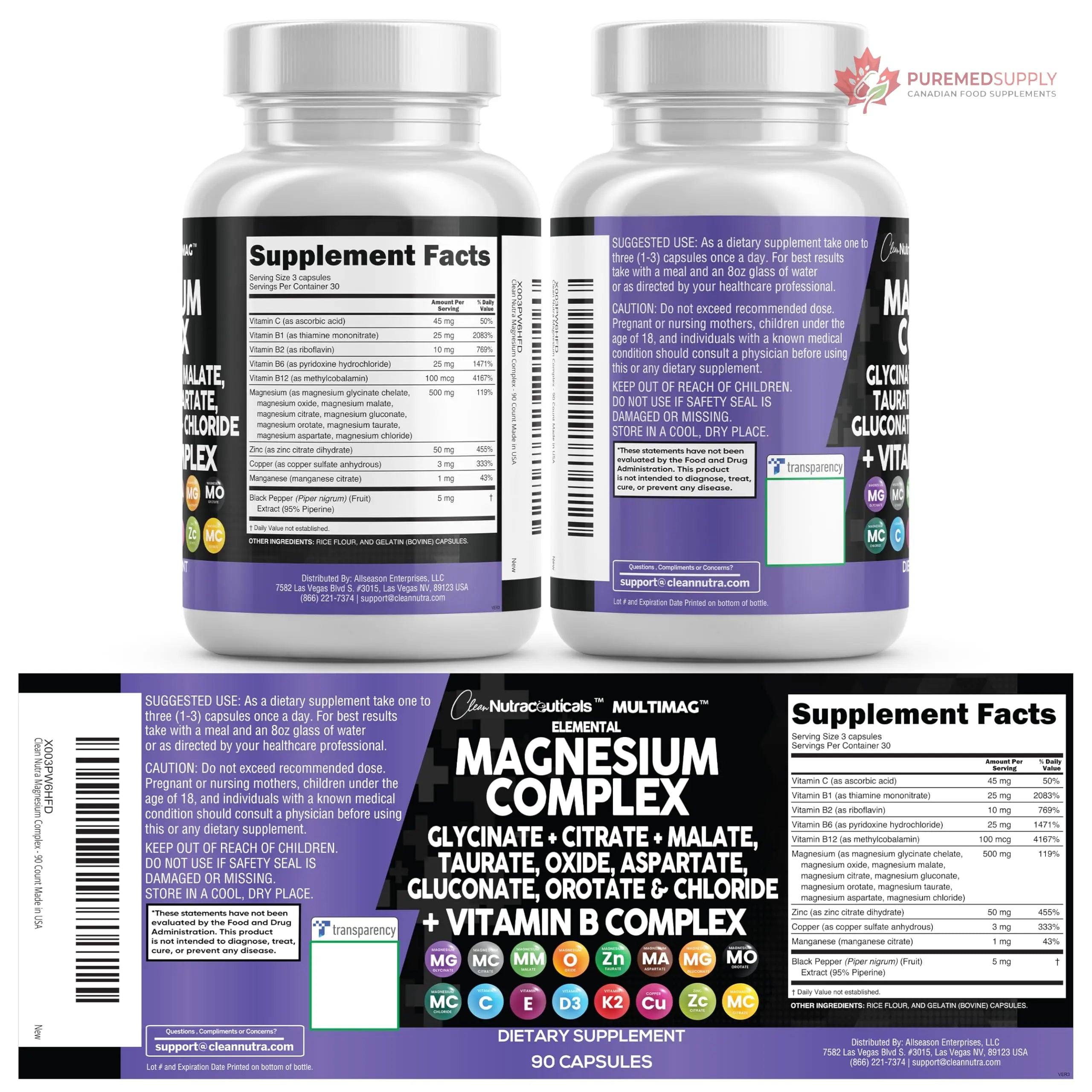 Clean Nutraceuticals Magnesium Complex with Magnesium Glycinate Citrate Malate Oxide Taurate Aspartate Orotate & Mag Chloride, Zinc Copper Manganese (90 Count (Pack of 2)) Clean Nutraceuticals buy supplements canada