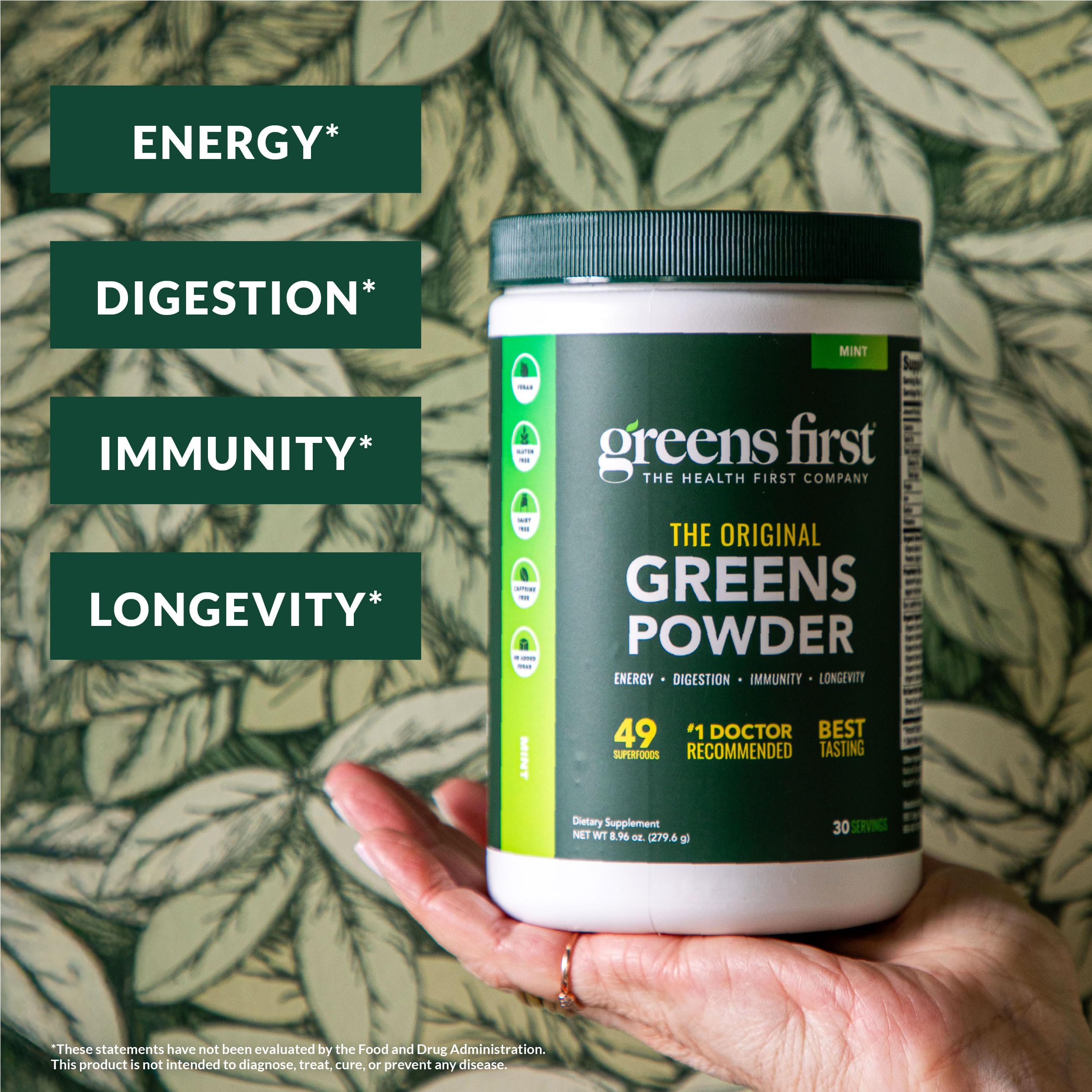 Greens First Original Greens Powder - 49 Superfoods - Organic Fruits & Veggies - Prebiotics, Probiotics & Digestive Enzymes - Antioxidant Smoothie - Dairy Free, Vegan & Non-GMO (Mint, 30 Servings) Greens First buy supplements canada