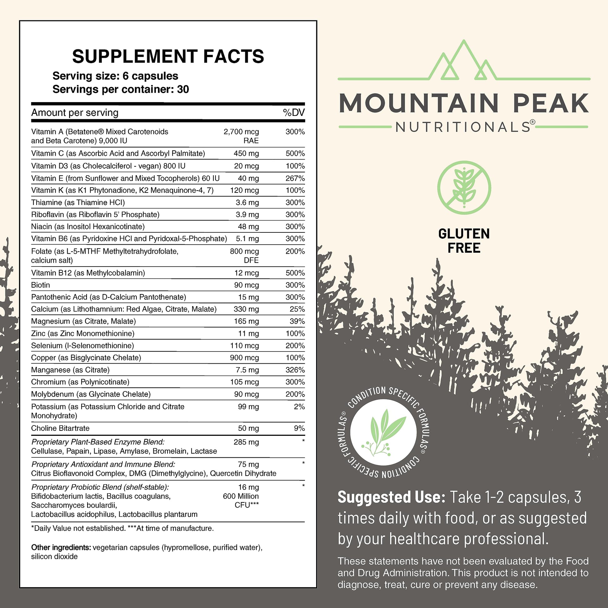 Mountain Peak Nutritionals Ultra High Multivitamin for Men & Women - with Vitamins A, B12, B6, C, D, E, Magnesium, Zinc, Folic Acid, Digestive Enzymes & Probiotics (180 Vegetarian Capsules) Mountain Peak Nutritionals buy supplements canada