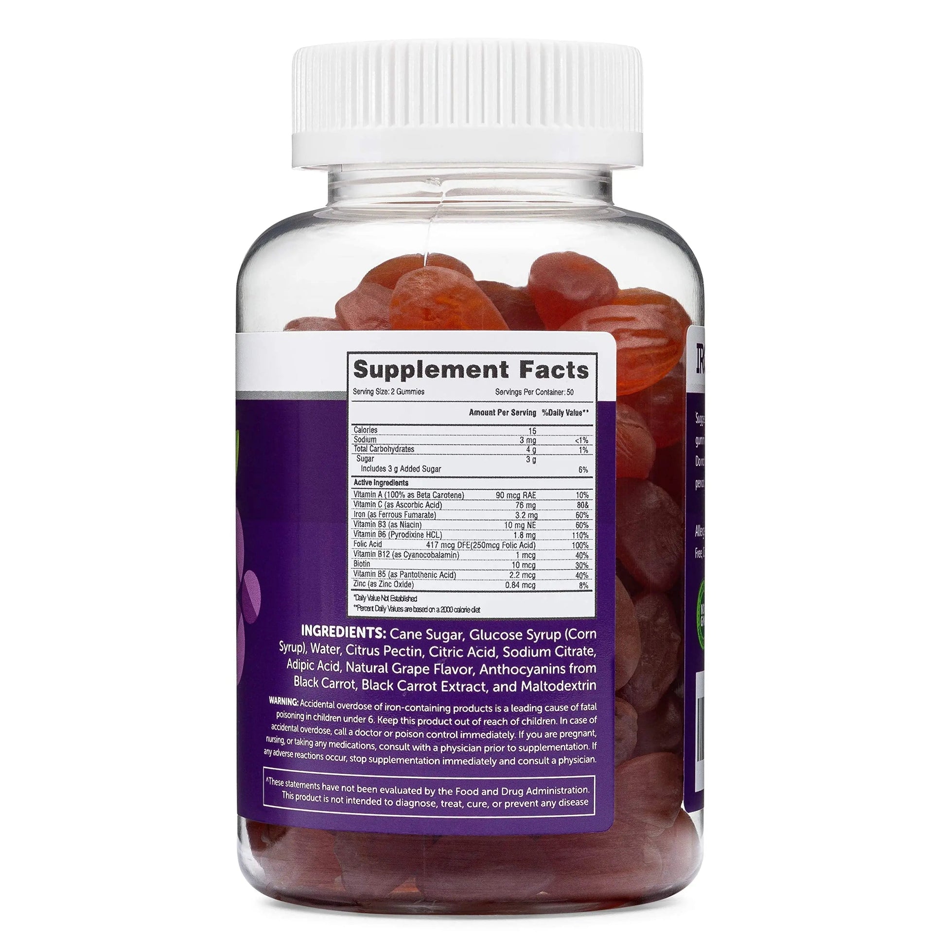 Iron Gummies for Adults and Kids, Chewable Multivitamin Supplement with Iron, Vitamin C, A, B, Zinc, Folic Acid, and Biotin (Grape Flavored) Vegan Safe Herbatech Supplements buy supplements canada