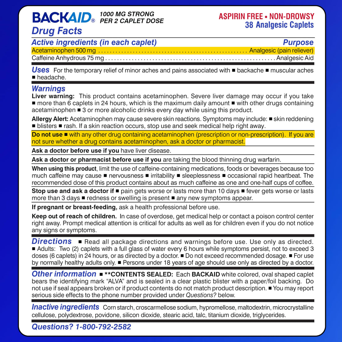 Backaid Maximum Strength Aspirin-Free Pain Relief from Backache, Sciatica and Leg Pain, Powerful Combination, Long-Lasting 6 Hour Formula, 38 Count Backaid buy supplements canada