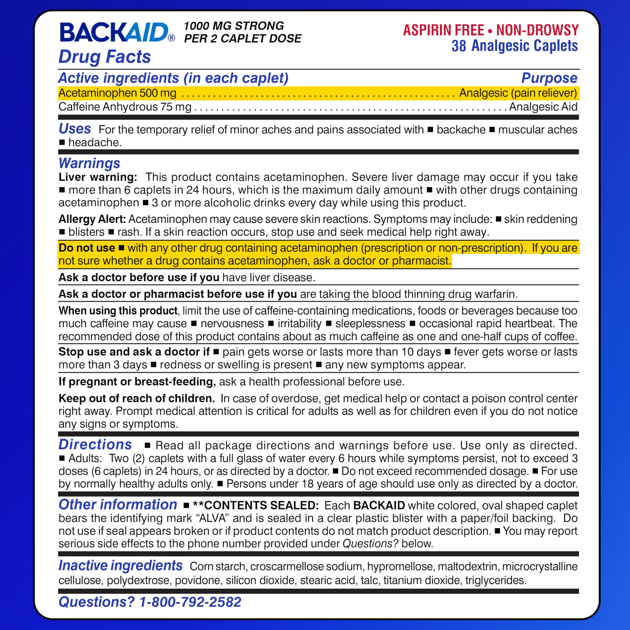 Backaid Maximum Strength Aspirin-Free Pain Relief from Backache, Sciatica and Leg Pain, Powerful Combination, Long-Lasting 6 Hour Formula, 38 Count Backaid buy supplements canada