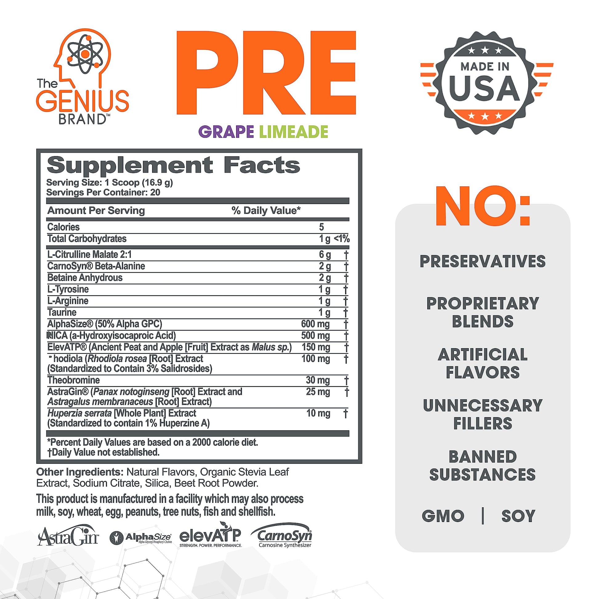 Genius Pre Workout Powder, Grape Limeade - All-Natural Nootropic Pre-workout The Genius Brand buy supplements canada