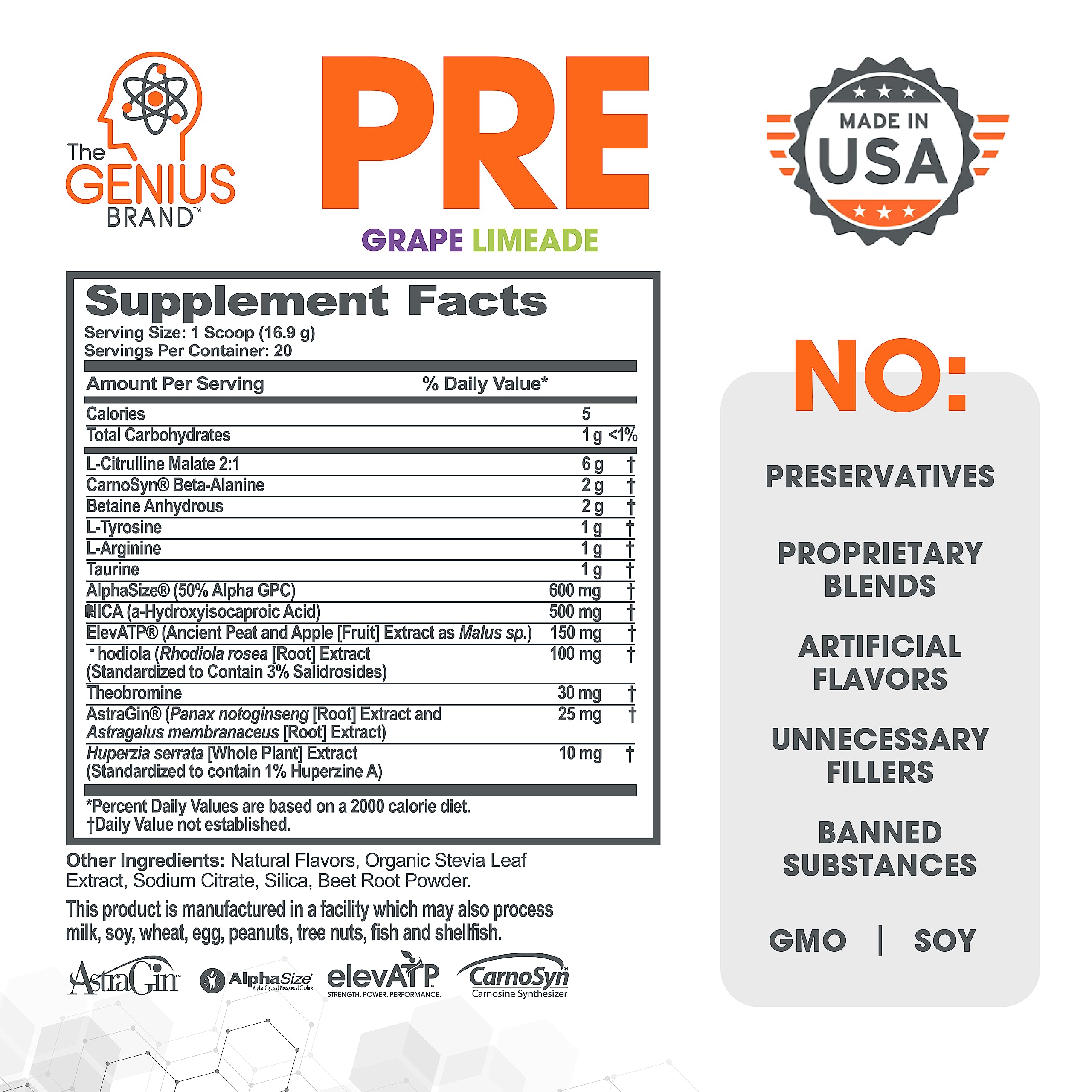 Genius Pre Workout Powder, Grape Limeade - All-Natural Nootropic Pre-workout The Genius Brand buy supplements canada
