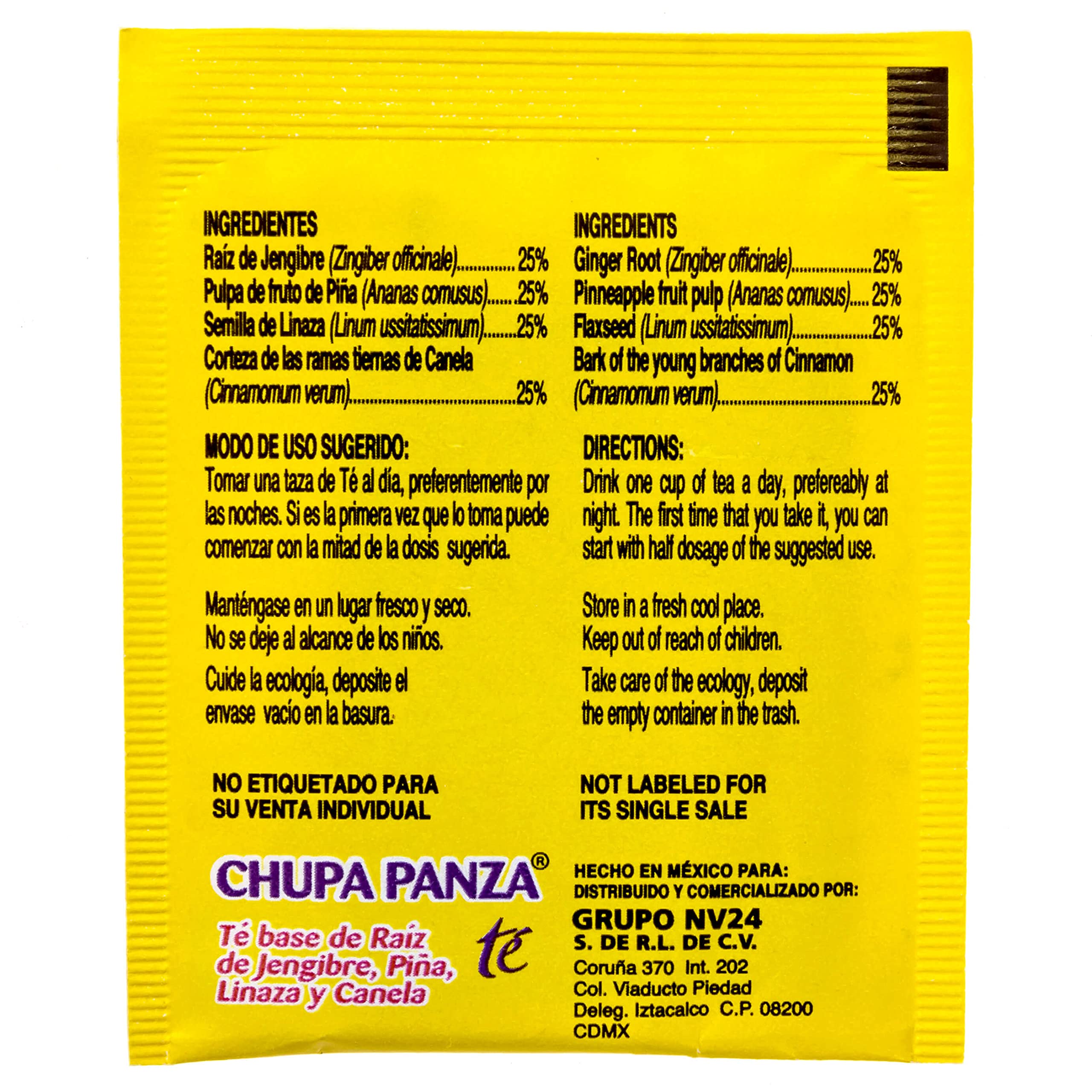 Tea CHUPA Panza, Tea Based ONGINGER Root, PINNEAPPLE, Flaxseed & Cinnamon GN+Vida buy supplements canada