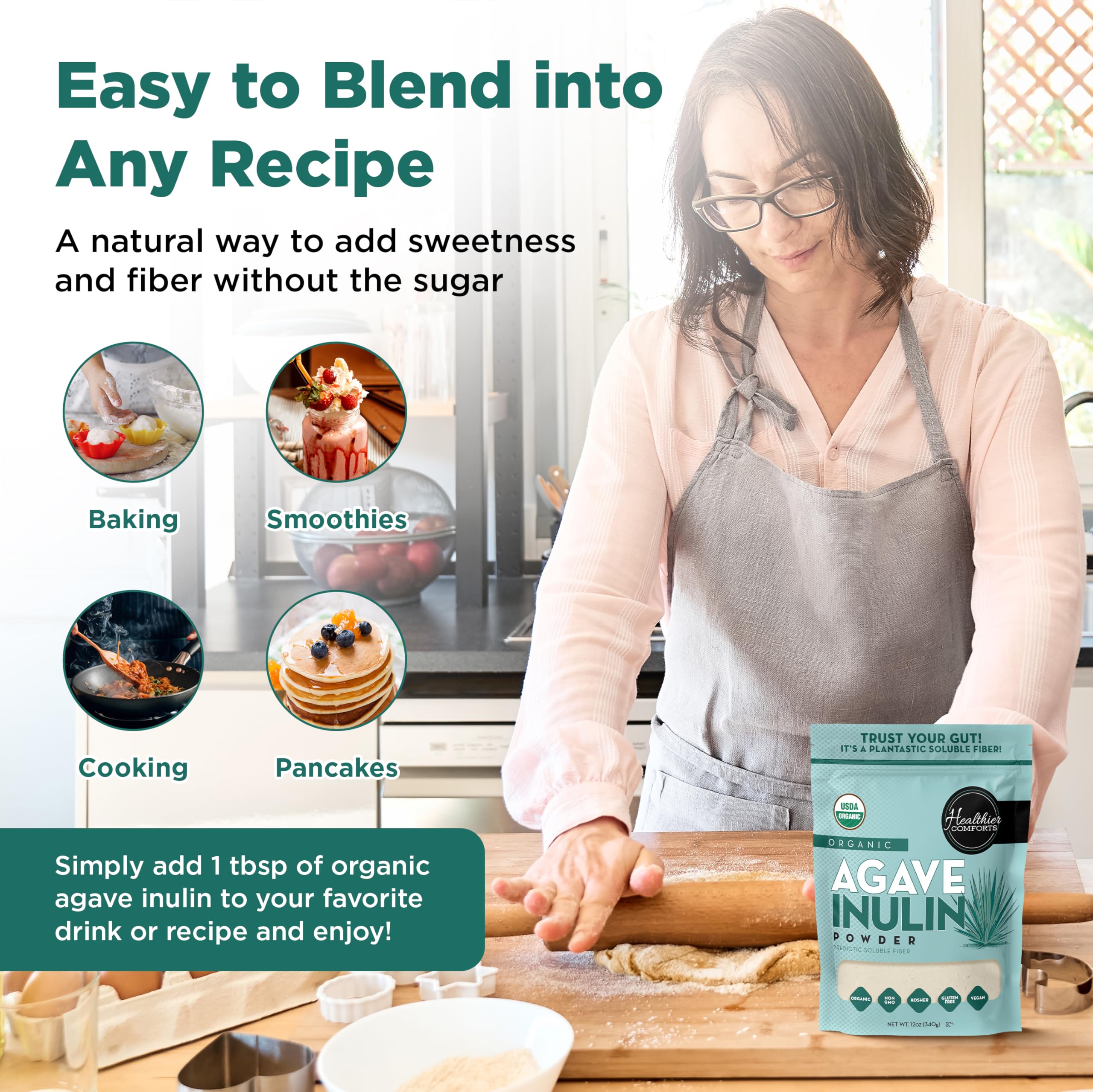 Healthier Comforts Organic Inulin Powder (12 oz) from Blue Agave | Soluble Prebiotic Fiber, Gentle on Digestion, Non-GMO | Perfect for Coffee, Baking & Cooking Healthier Comforts buy supplements canada