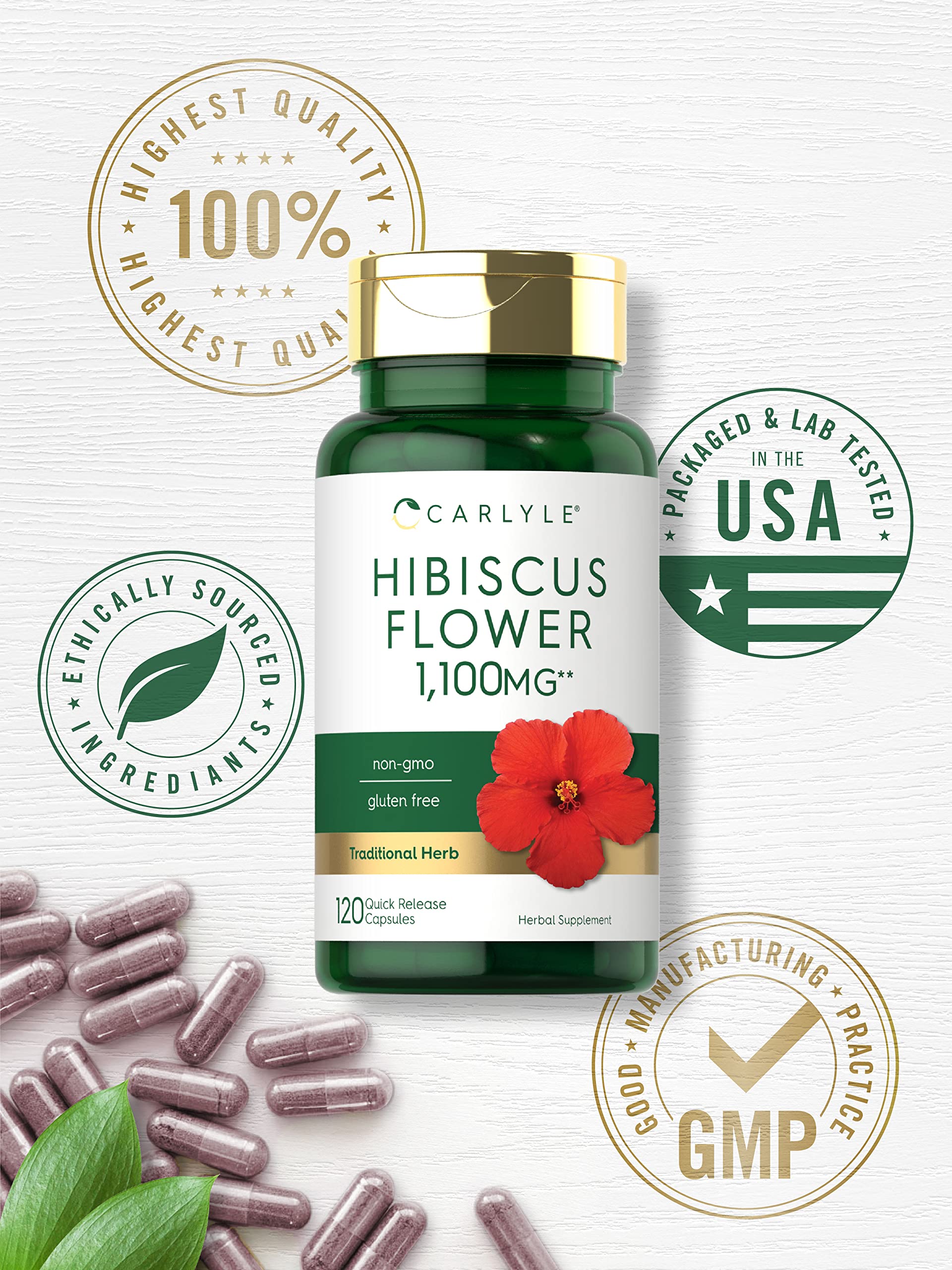 Hibiscus Flower Extract 1100 mg | 120 Capsules | Non-GMO, Gluten Free Supplement Carlyle buy supplements canada