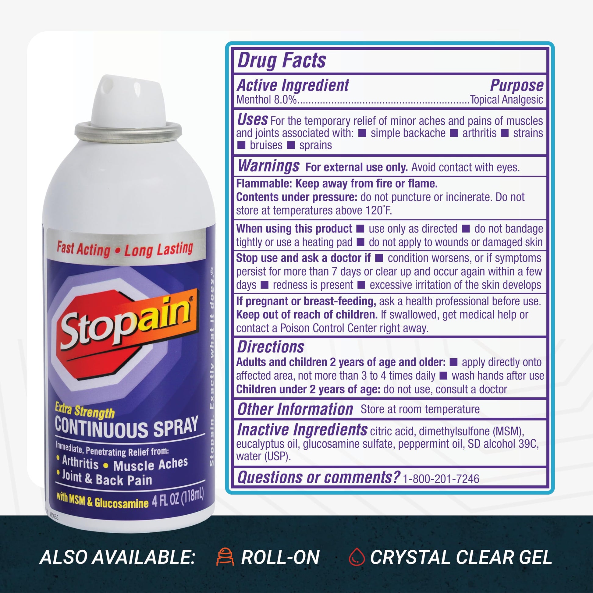 Stopain Pain Relief Spray 4oz (2 Pack) USA Made, Max Strength Fast Acting with MSM, Glucosamine, Menthol for Arthritis, Lower Back, Neck, HSA FSA Approved Topical Analgesic Products Stopain buy supplements canada