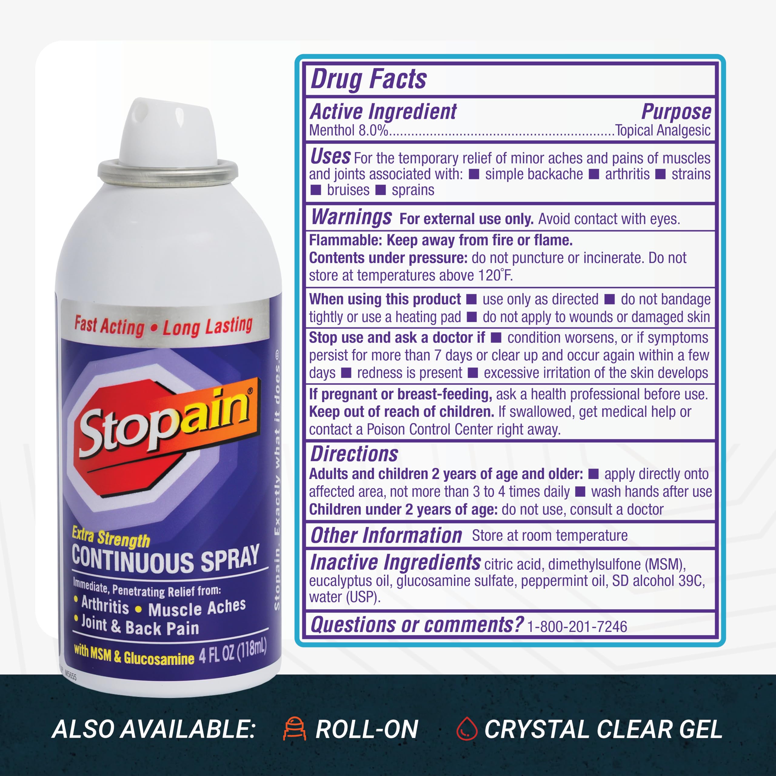 Stopain Pain Relief Spray 4oz (2 Pack) USA Made, Max Strength Fast Acting with MSM, Glucosamine, Menthol for Arthritis, Lower Back, Neck, HSA FSA Approved Topical Analgesic Products Stopain buy supplements canada