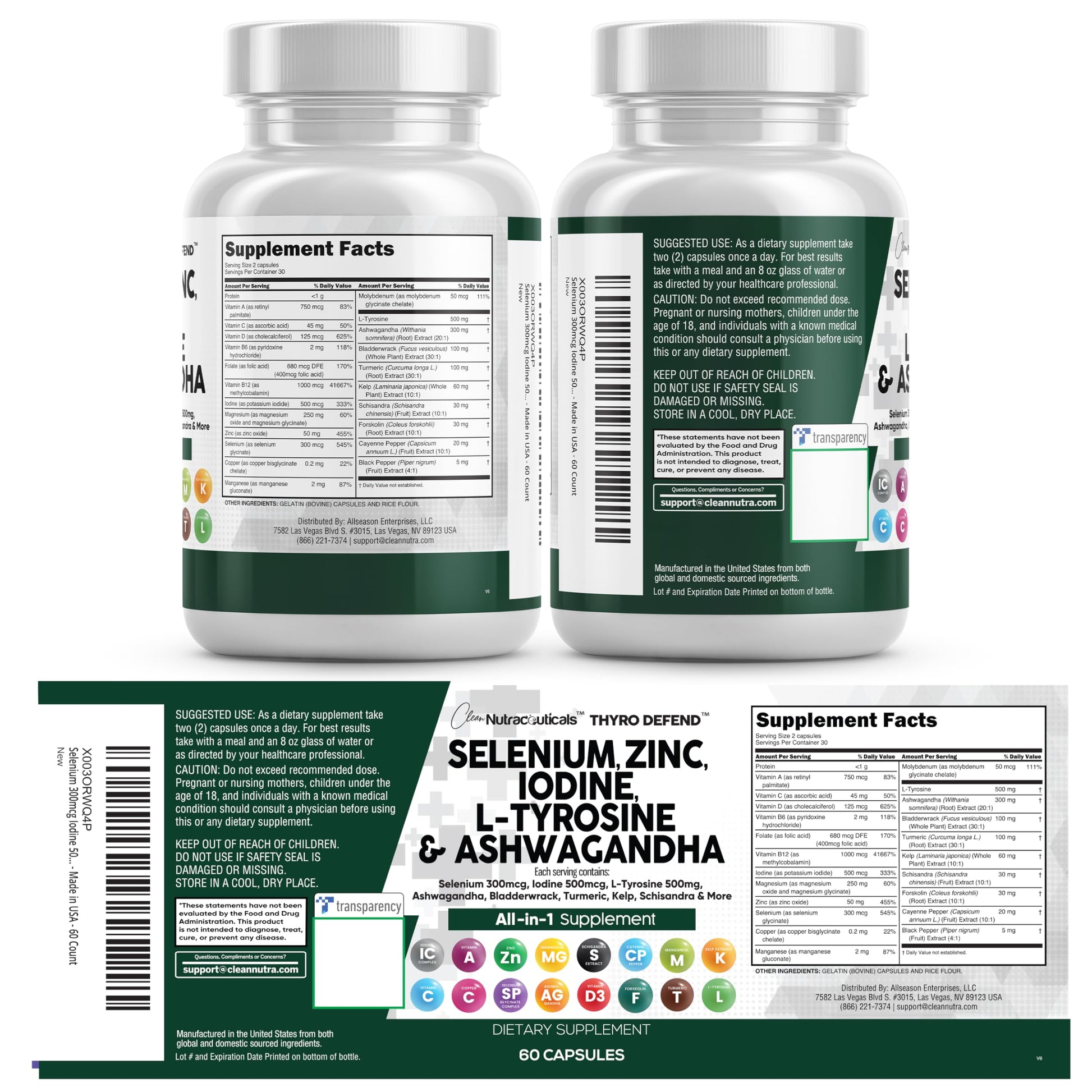 Clean Nutra Selenium 300mcg Iodine 500mcg Thyroid Support for Women & Men | L Tyrosine 500mg Ashwagandha Supplement Bladderwrack, Turmeric, Kelp, Schisandra Zinc Pills Capsule Supplements Clean Nutraceuticals buy supplements canada