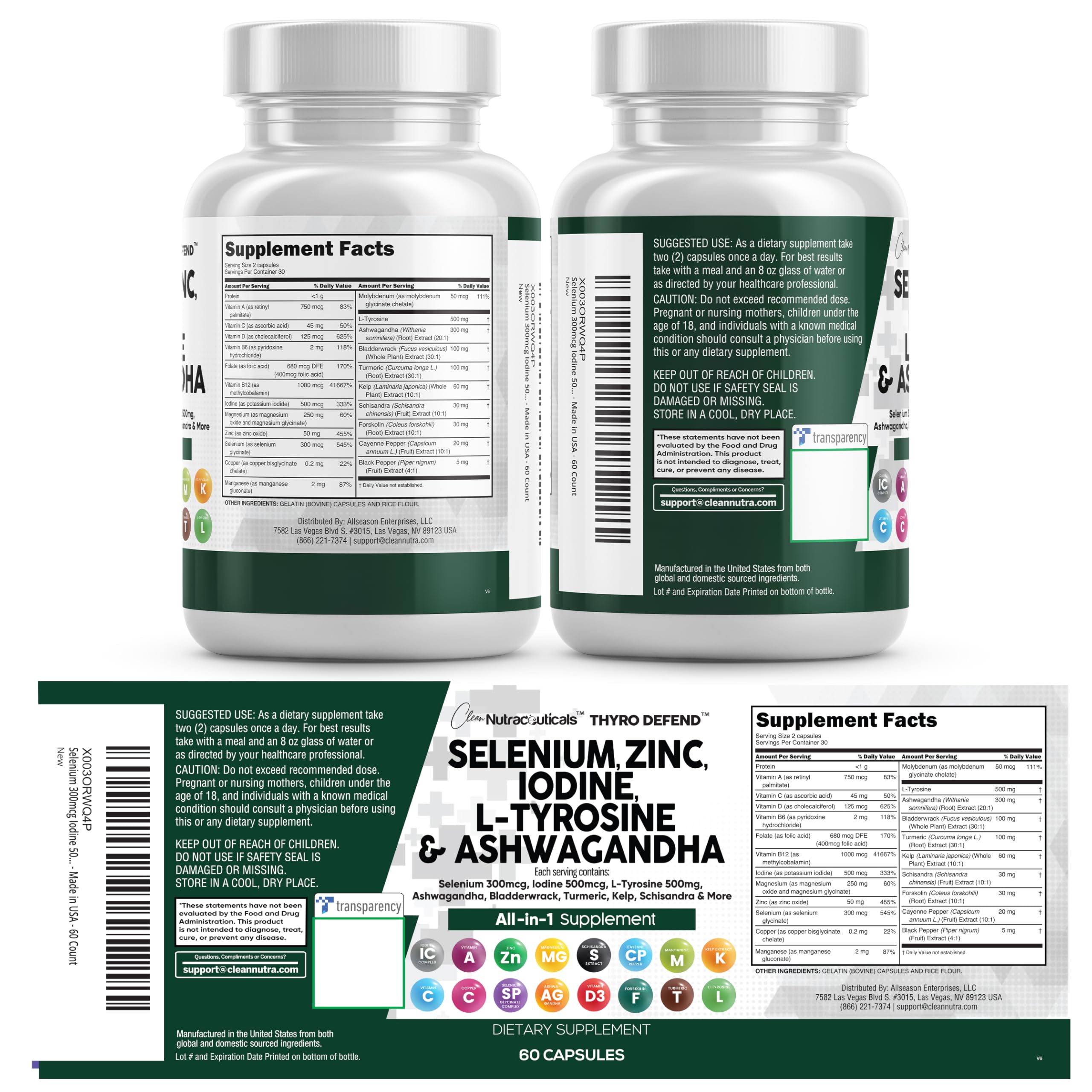 Clean Nutra Selenium 300mcg Iodine 500mcg Thyroid Support for Women & Men | L Tyrosine 500mg Ashwagandha Supplement Bladderwrack, Turmeric, Kelp, Schisandra Zinc Pills Capsule Supplements Clean Nutraceuticals buy supplements canada