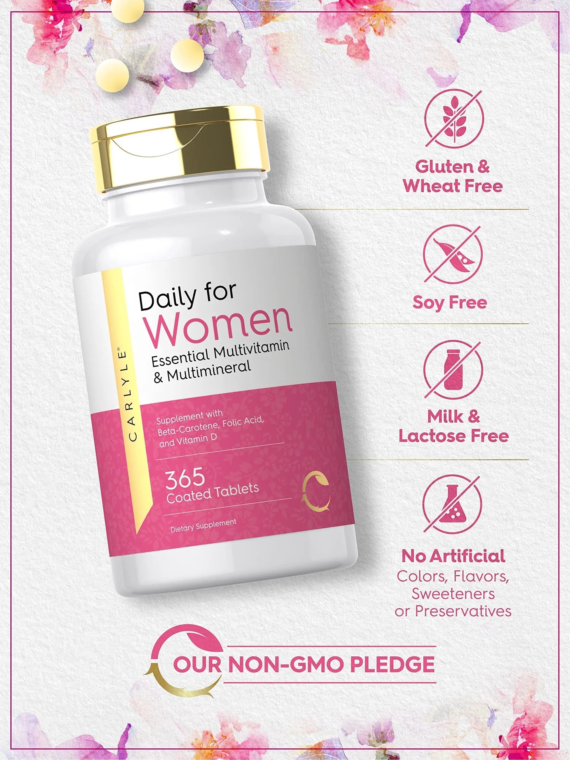 Carlyle Women's Daily Multivitamin and Multimineral Supplement | 365 Tablets | Beta-Carotene, Folic Acid and Vitamin D | Non-GMO, Gluten Free Pills Carlyle buy supplements canada