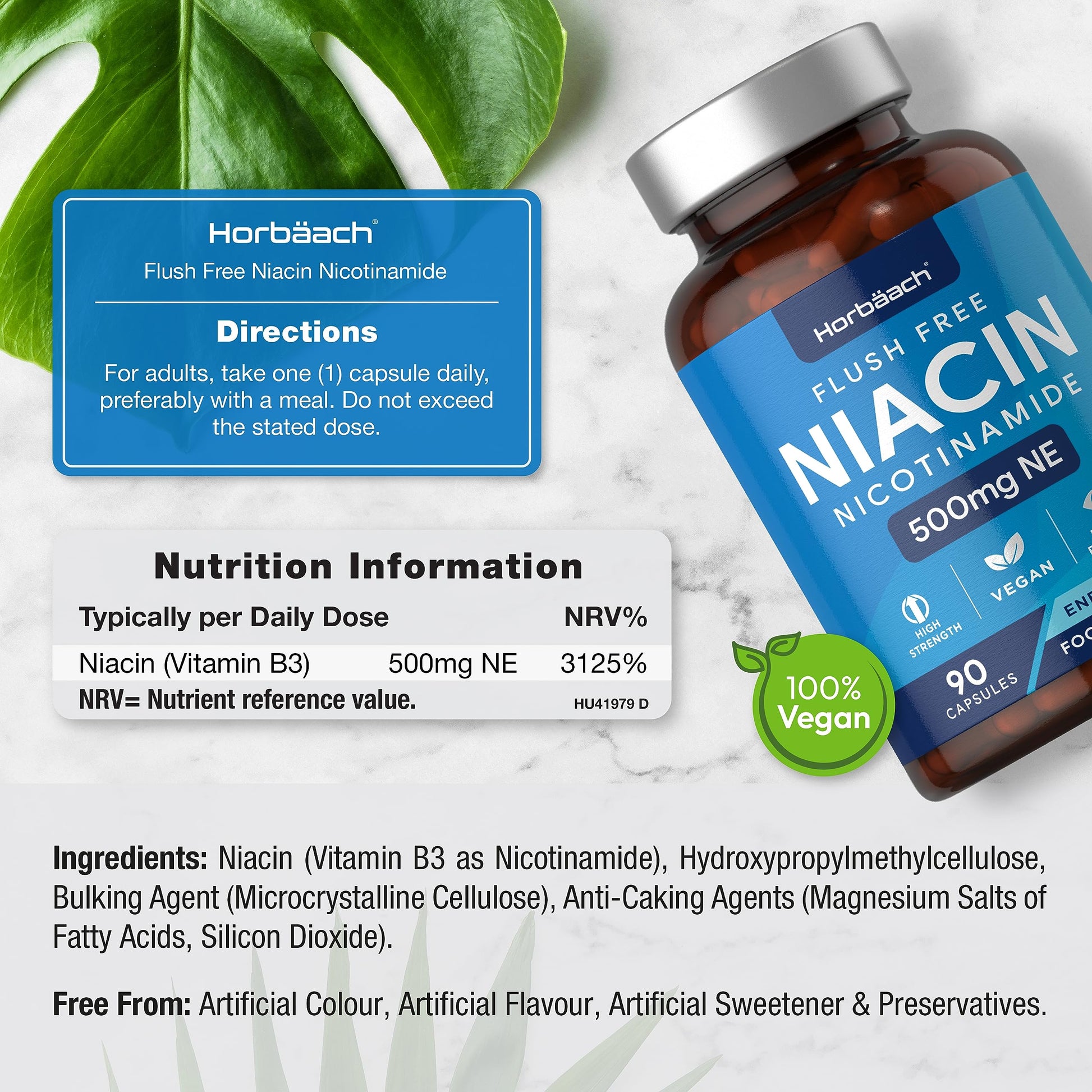 Vitamin B3 Niacin 500mg | 90 Vegan Capsules | Flush Free Nicotinamide Supplement Horbäach buy supplements canada