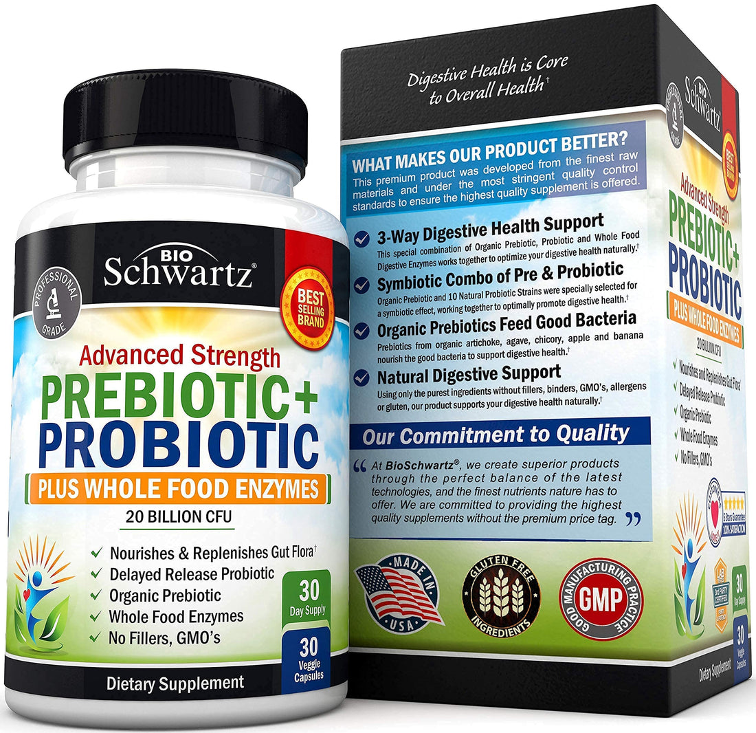 Probiotic & Prebiotic Digestive Health Capsules - 30ct, Gluten & Dairy Free, Non-GMO BioSchwartz buy supplements canada