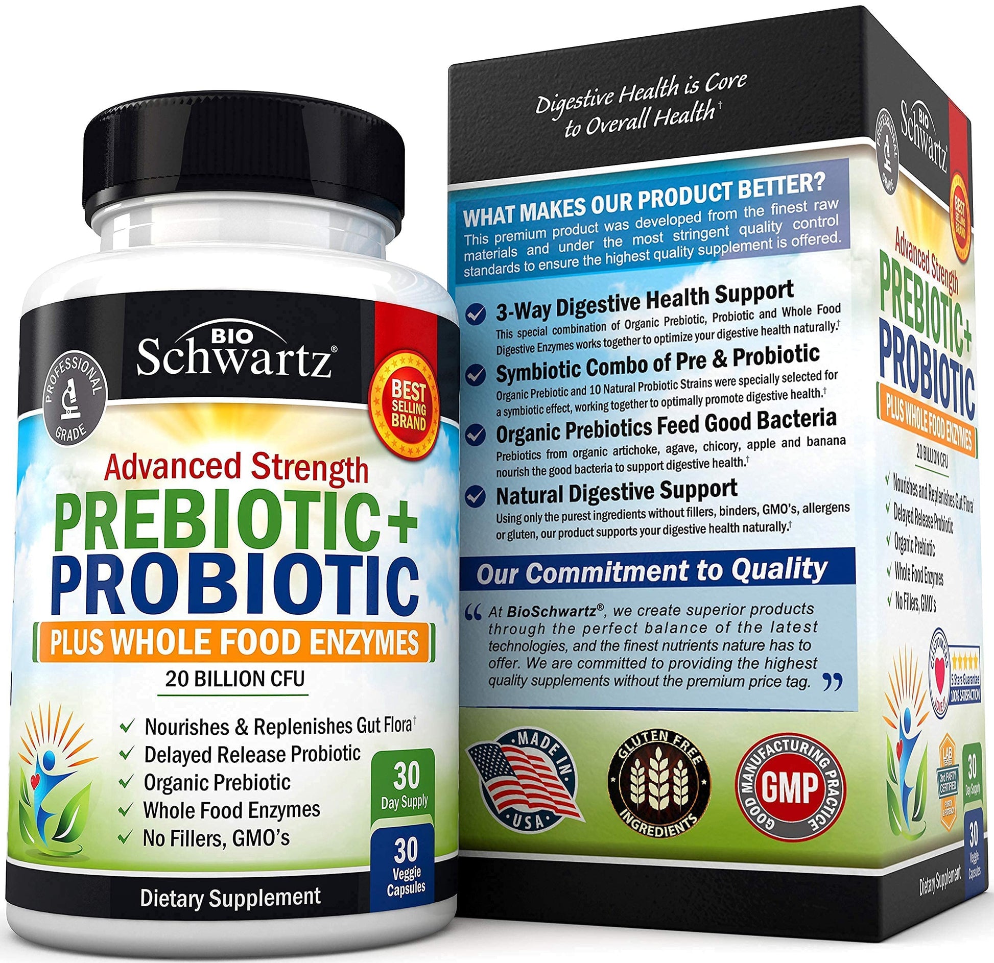 Probiotic & Prebiotic Digestive Health Capsules - 30ct, Gluten & Dairy Free, Non-GMO BioSchwartz buy supplements canada