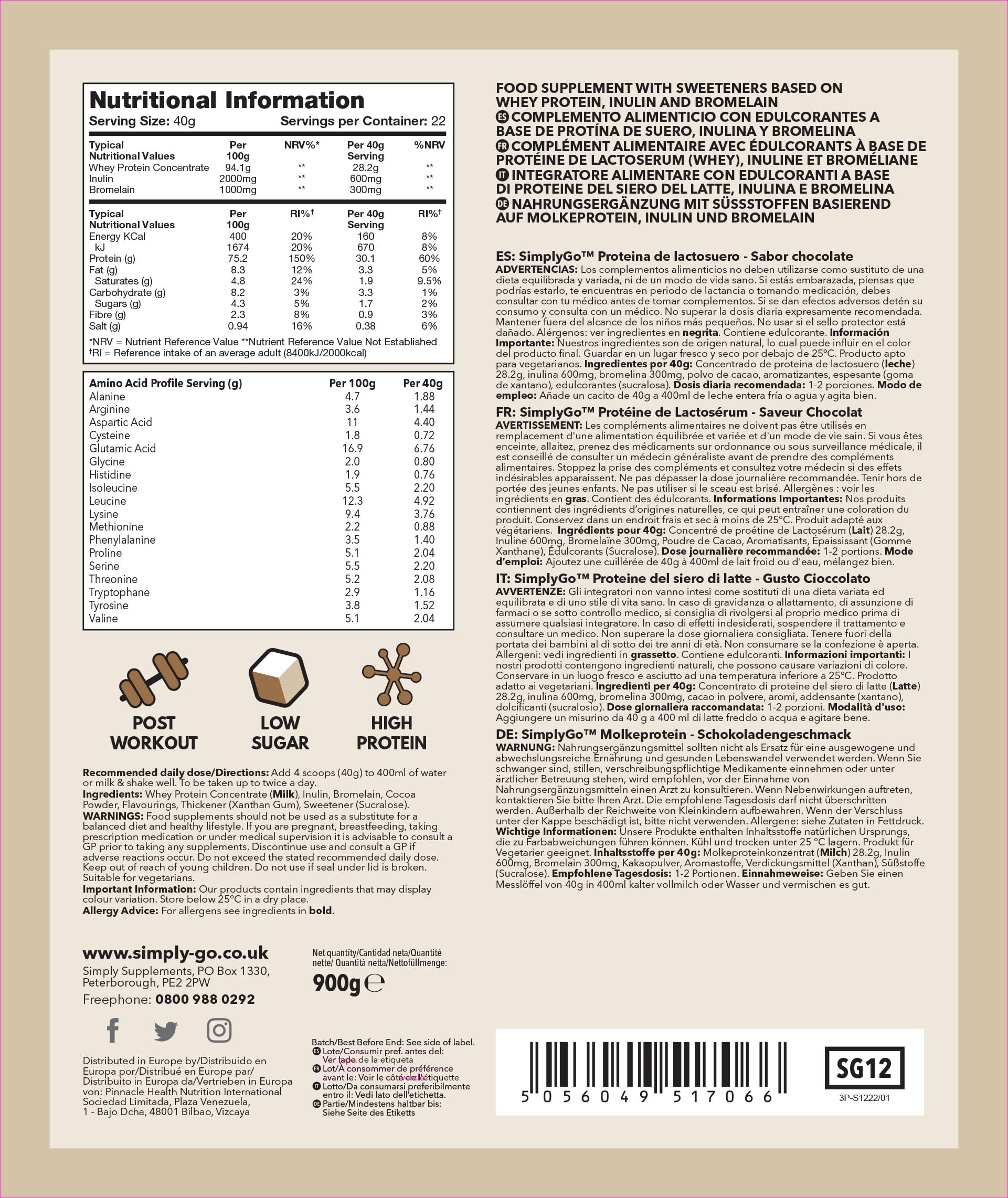 SimplyGo Whey Protein 900g Chocolate Flavour Simply Supplements buy supplements canada
