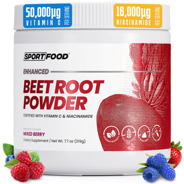 SPORTFOOD Beet Root Powder with Niacinamide & Vitamin C - Superfood for Circulation, Energy, & Stamina | Vegan, Non-GMO, Nitric Oxide Boost for Pre-Workout & Heart Health | Mixed Berry Flavor | 7.7oz Sport Food buy supplements canada