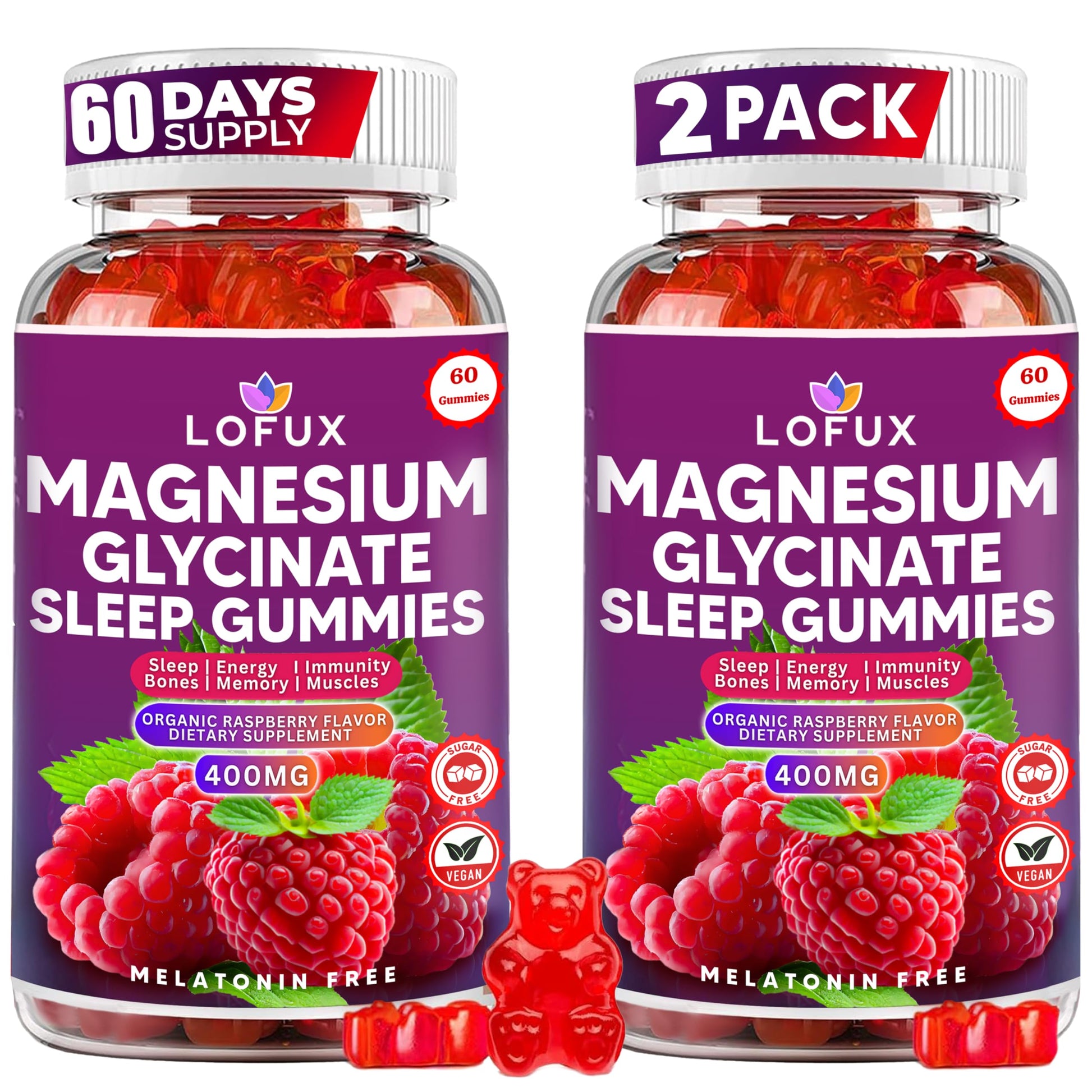 Lofux Magnesium Glycinate Gummies 400mg, Sugar Free Magnesium Gummies for Adults Women, Men, Chewable Supplement Gummy with L-Threonate, Vitamin D, B6, CoQ10 - for Calm, Sleep, Body Relaxation, 120 Ct Lofux buy supplements canada