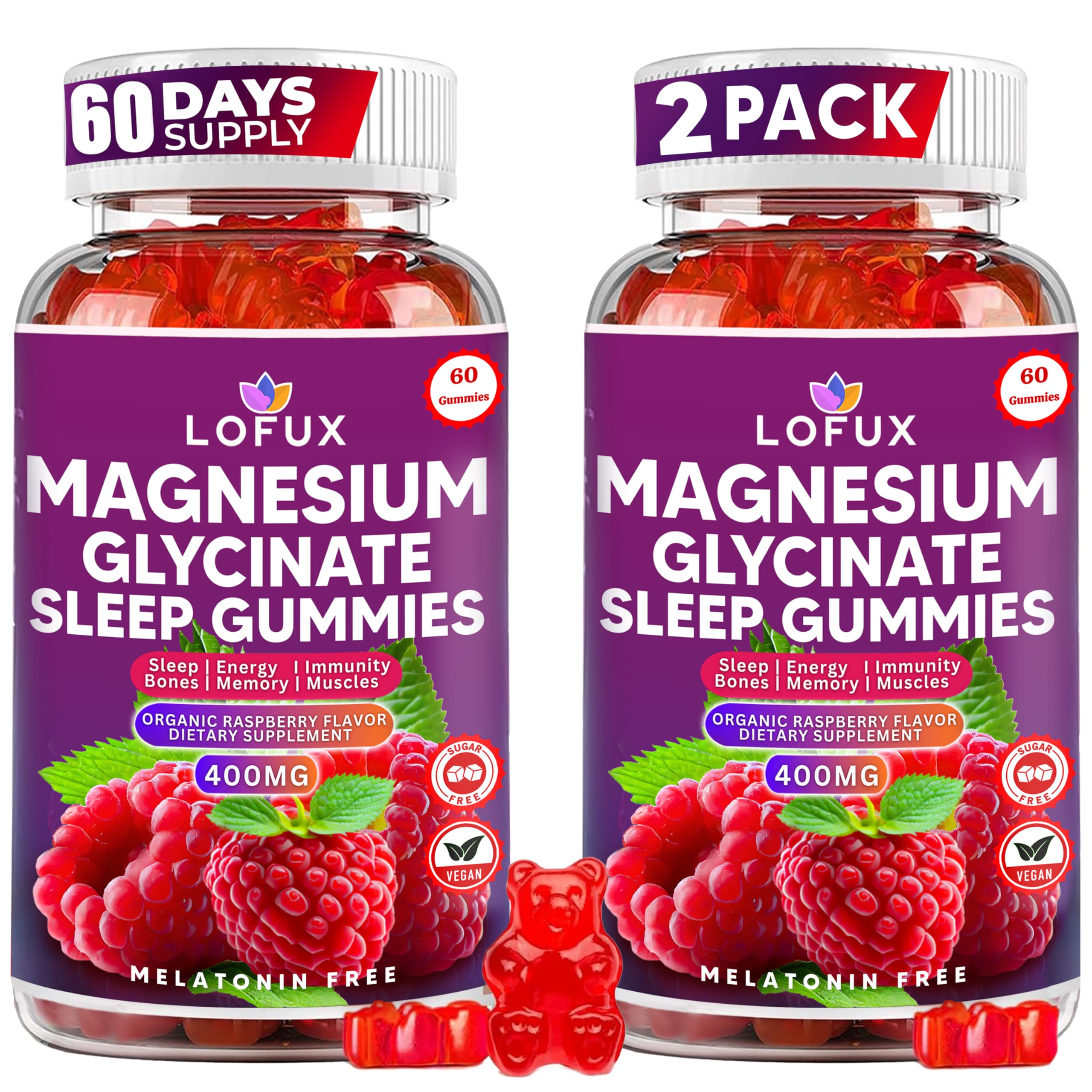 Lofux Magnesium Glycinate Gummies 400mg, Sugar Free Magnesium Gummies for Adults Women, Men, Chewable Supplement Gummy with L-Threonate, Vitamin D, B6, CoQ10 - for Calm, Sleep, Body Relaxation, 120 Ct Lofux buy supplements canada