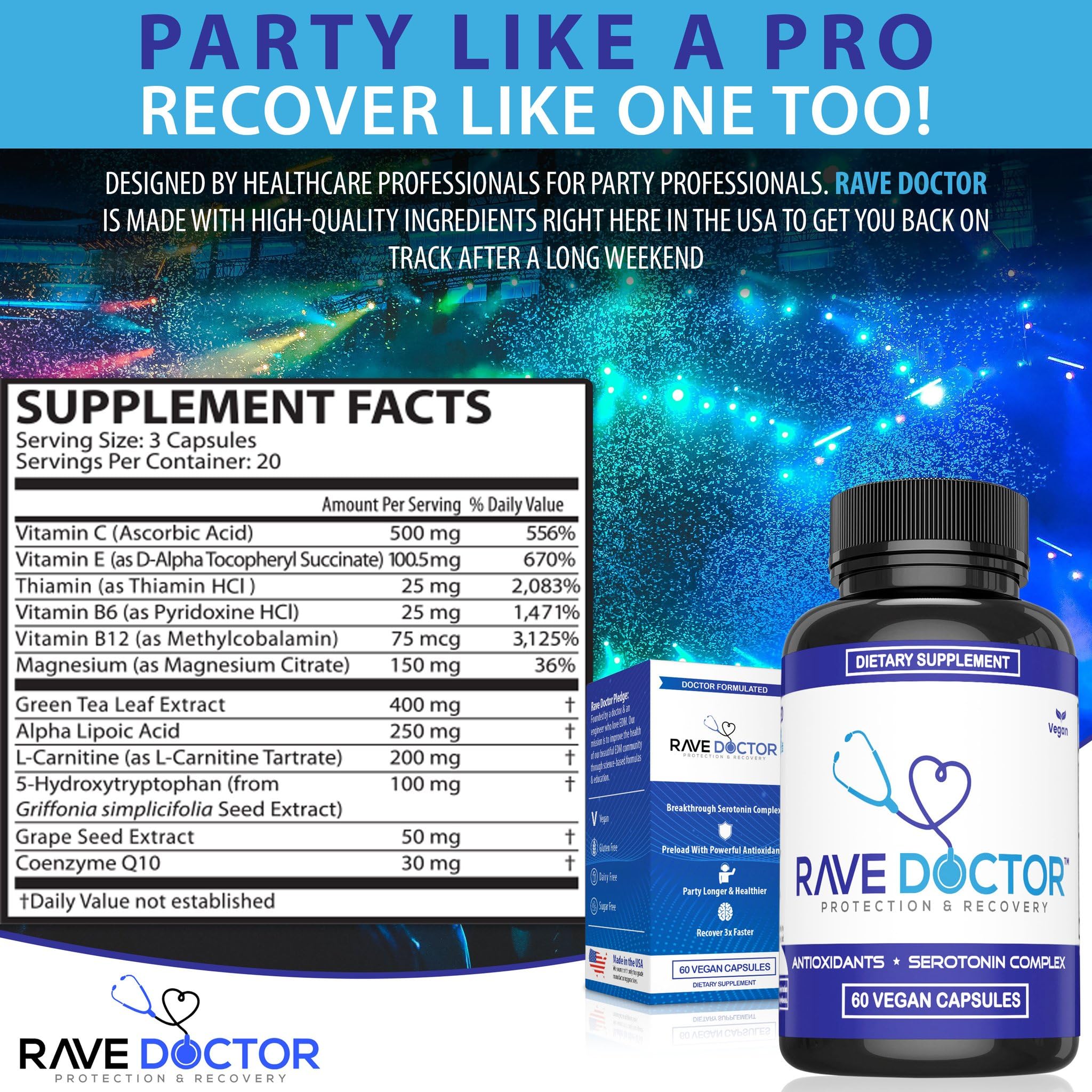 Rave Doctor 5 HTP Supplement - Essential Rave Vitamins for Festival Goers, Rave Accessories, Festival Essentials, Festival Gear, Rave Essentials, 5htp Supplement Rave Doctor buy supplements canada